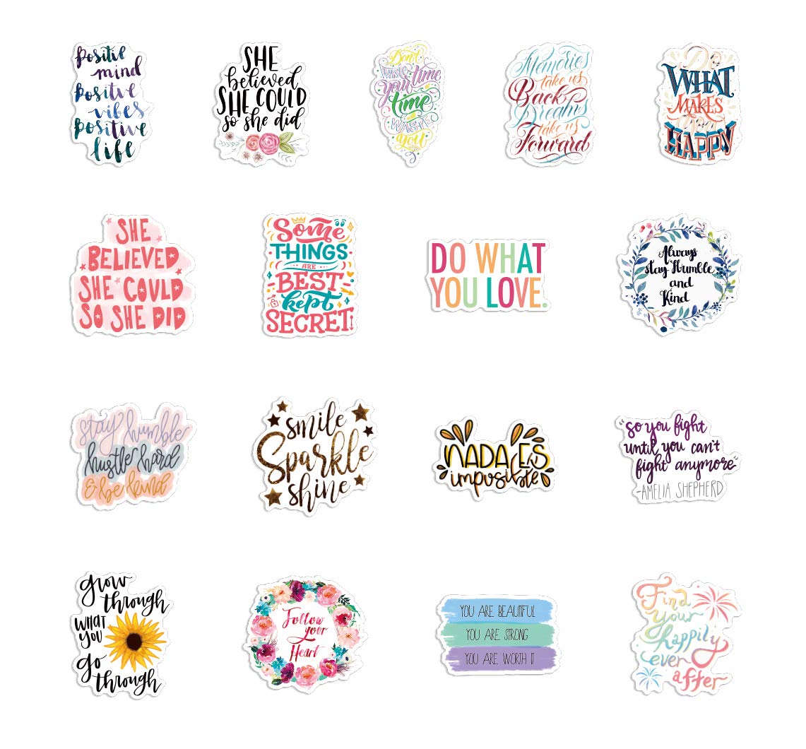 100pcs Motivational Stickers - Waterproof Vinyl Decals for Water Bottles & Laptops - Students & Teachers