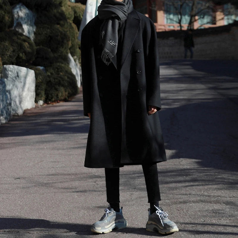 Women's Autumn Winter Medium Length Wool Coat - Thickened Double Breasted Loose Casual Fashion Coat for Women | Korean Style Outerwear for Office, Dating & Daily Wear