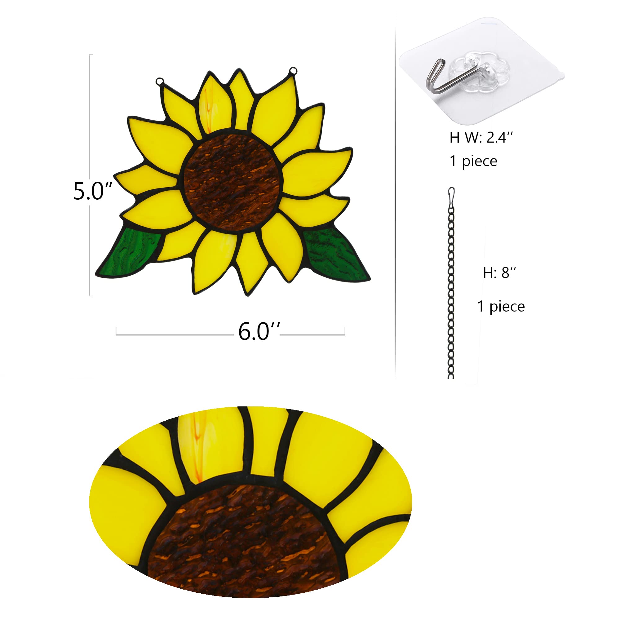 Handmade Sunflower Stained Glass Window Hanging - 5×6 Inch Kitchen Decor Suncatcher | Unique Birthday Gifts for Women, Mom & Grandma | Perfect for Home, Office & Garden Decor