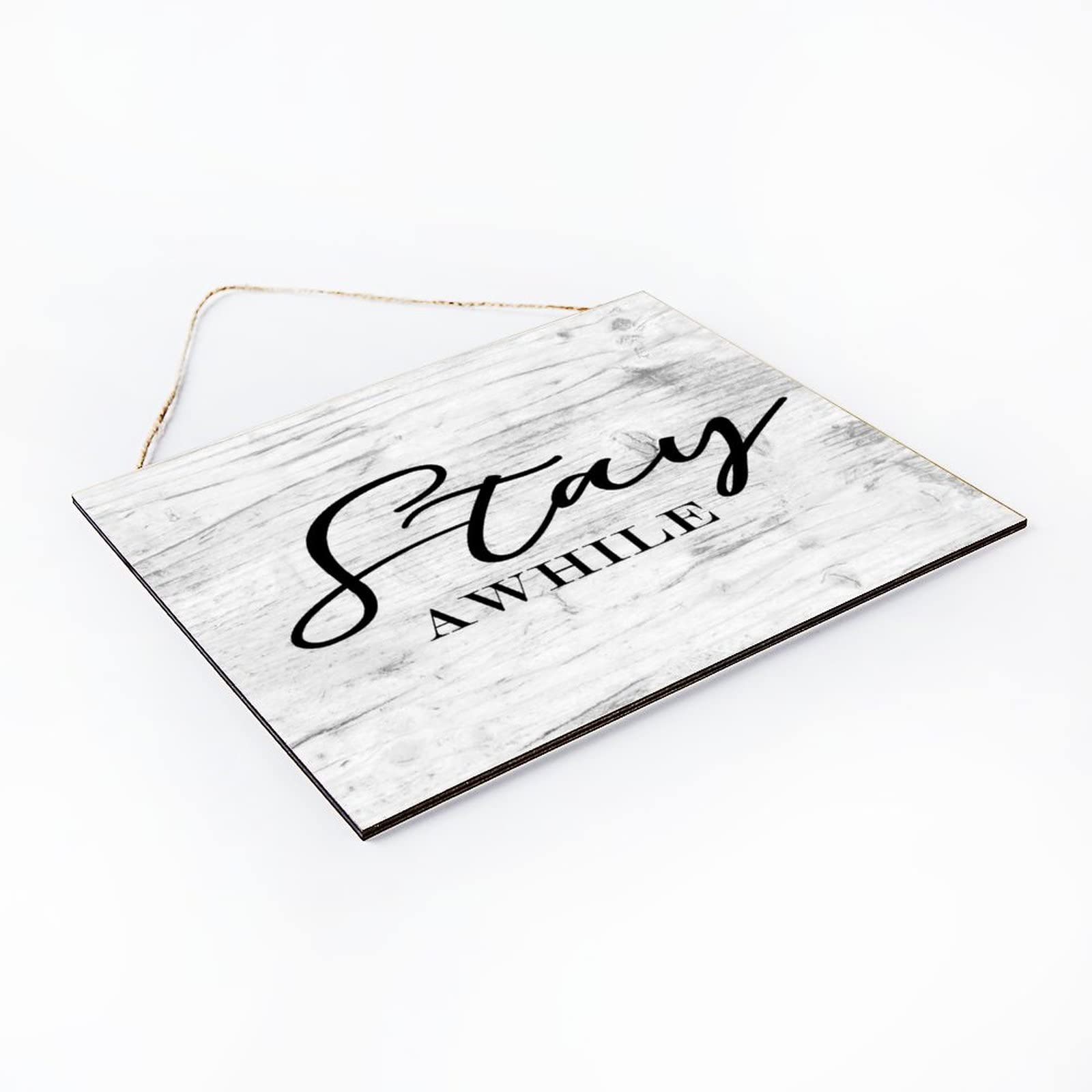 Rustic Stay Awhile Wooden Wall Sign - 10x12 Inches Farmhouse Home Decor for Living Room, Bedroom & Entryway
