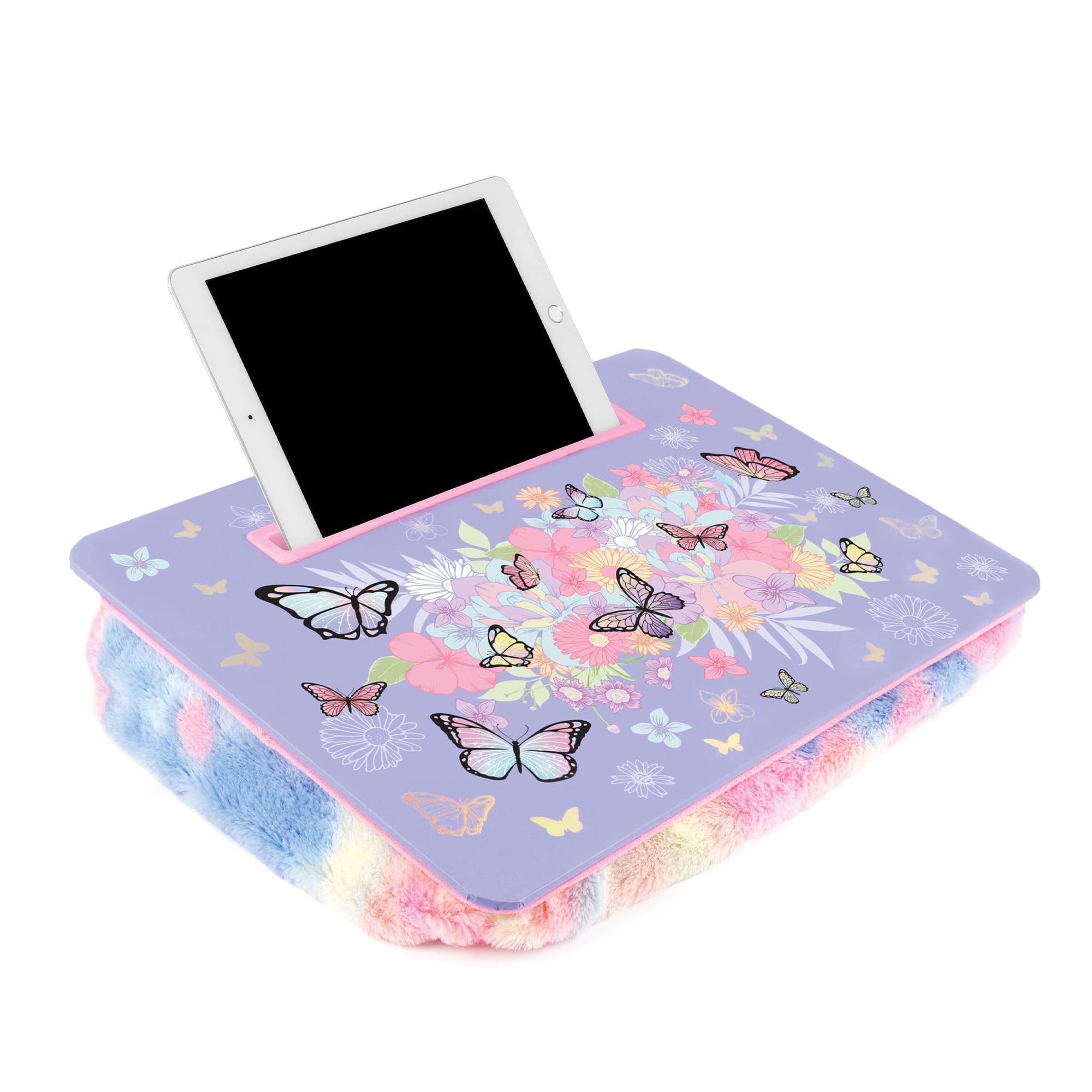 3C4G THREE CHEERS FOR GIRLS Butterfly Lap Desk with Cushion - Large Kids Laptop Tray for Bed, Sofa & Car - Portable Computer Desk with Storage for Tables, Pens & Accessories - Perfect for Homework, Drawing & Travel Use
