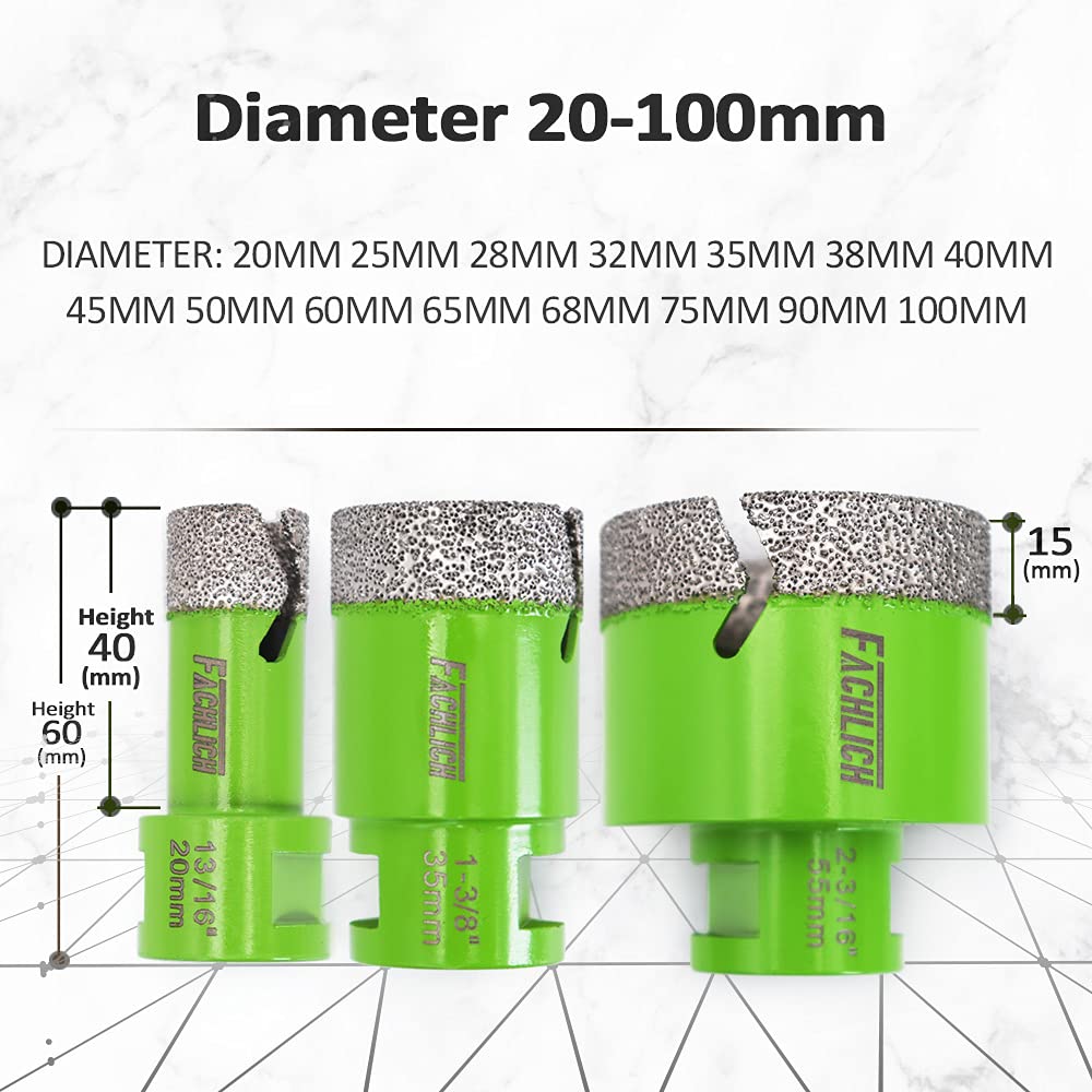 Diamond Core Drill Bit Set - 2pcs 2-2/3 inch (68mm) 5/8-11 Thread Vacuum Brazed Hole Saw for Porcelain Tile, Granite, Marble, Concrete, Masonry & Brick - Perfect for Dry/Wet Drilling in Home Renovation & Construction Projects