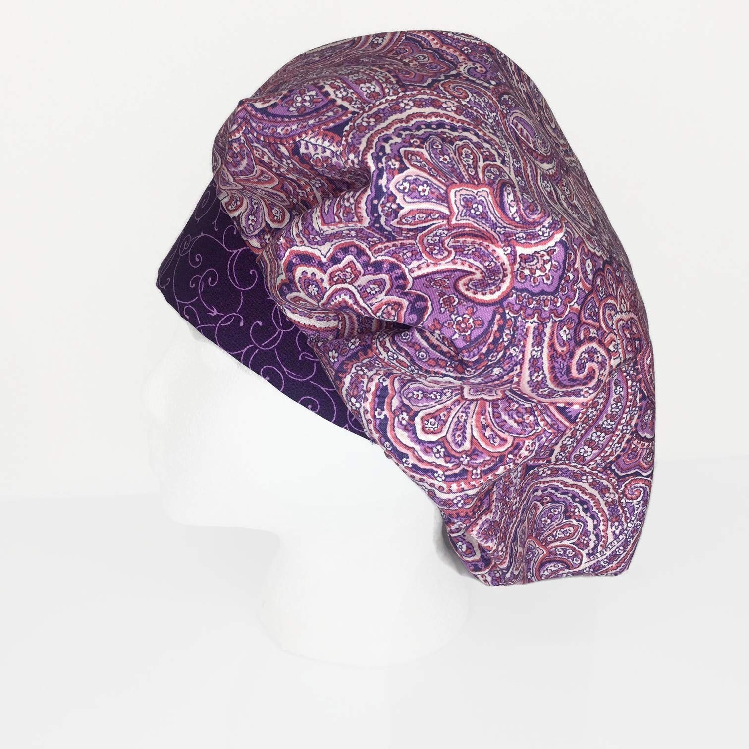 Pink & Purple Paisley Bouffant Scrub Cap for Women - Surgical & Nursing Use