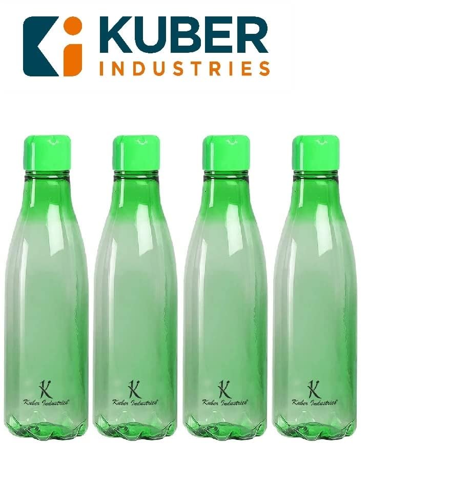 Kuber Industries 1 Liter Plastic Water Bottles Set of 4 - Unbreakable, Leak Proof, BPA Free Food Grade for Kids & Adults - Perfect for School, Gym, Travel & Outdoor Activities - Green