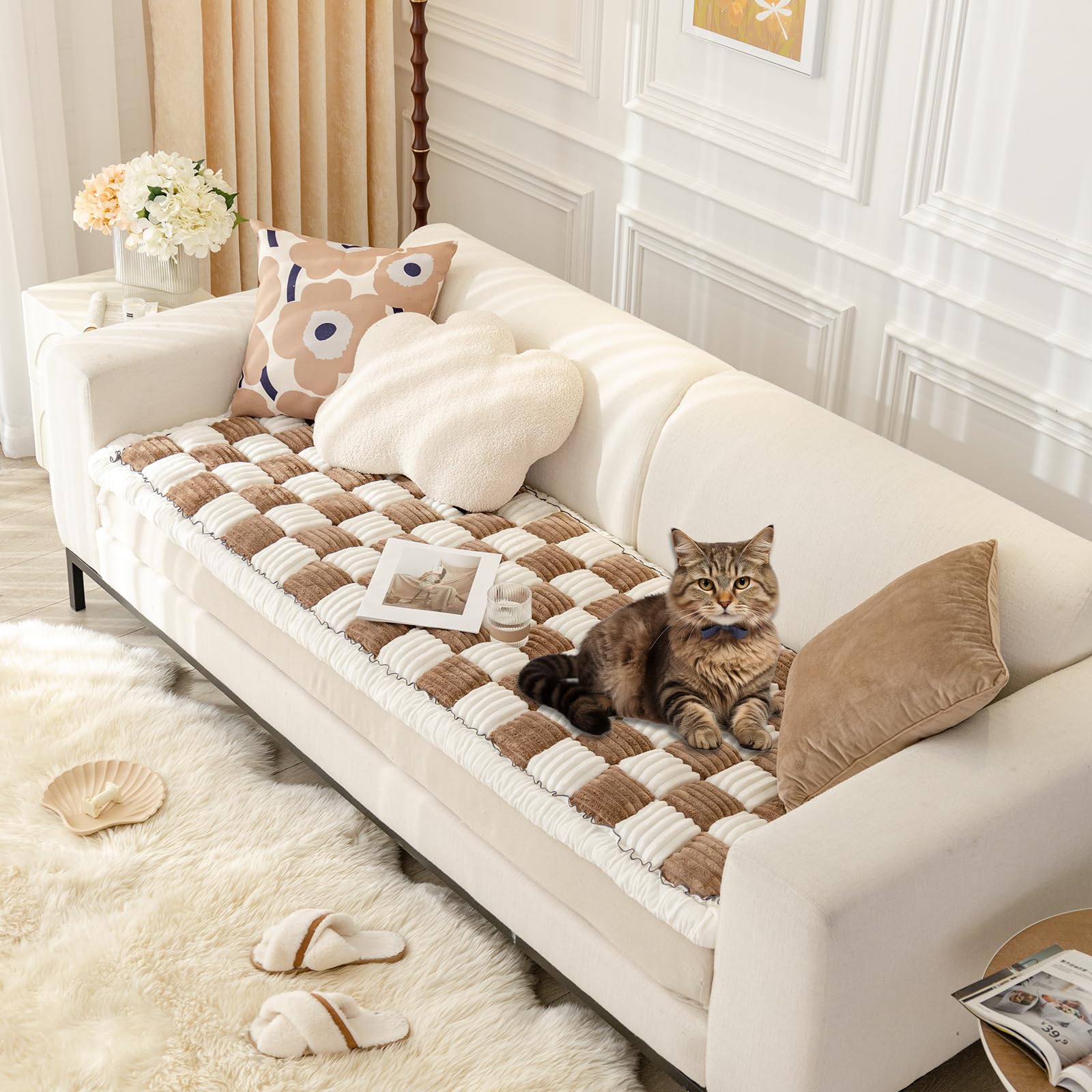 Washable Dog Couch Cover - Anti-Slip Pet Sofa Protector for Home Decor (Dark Brown)
