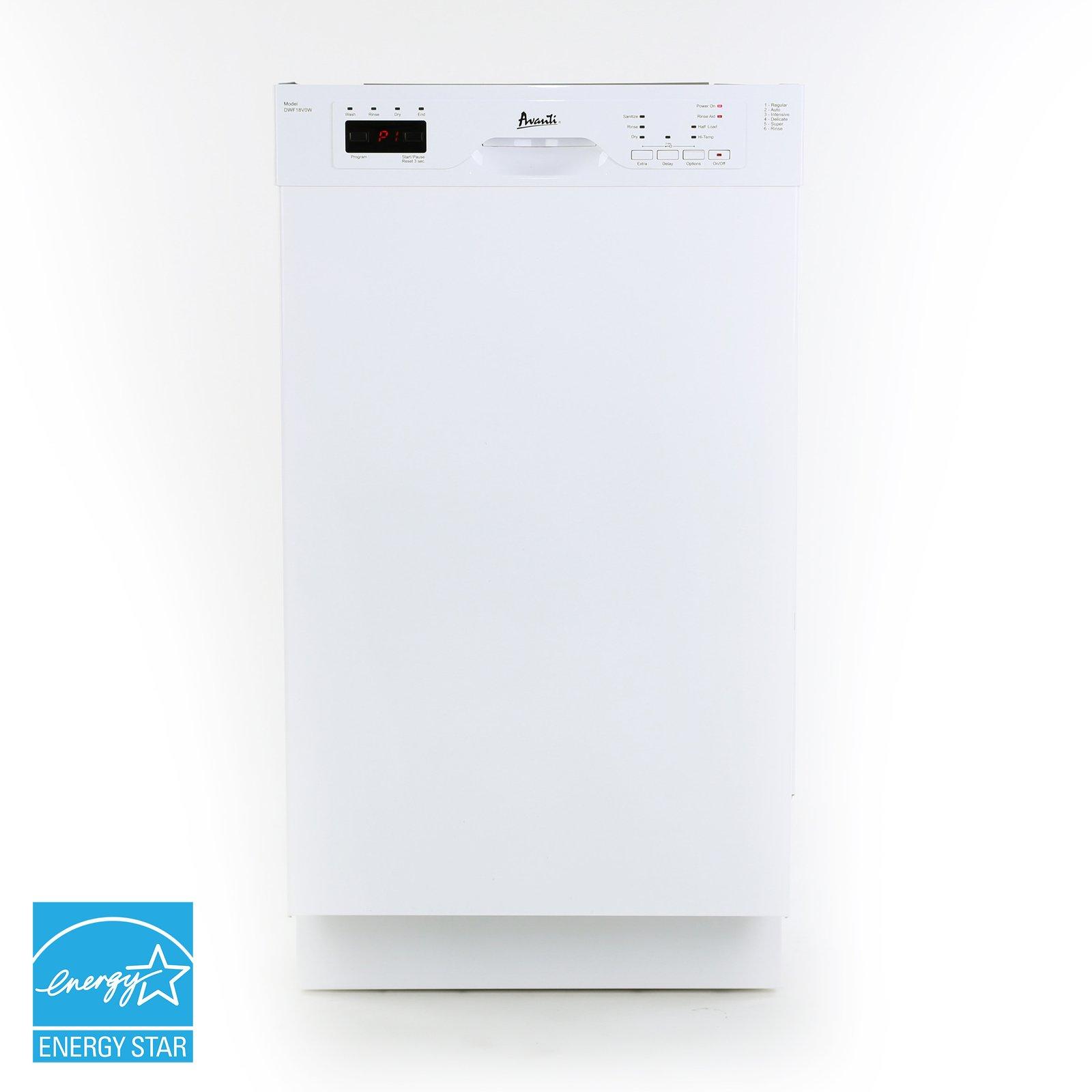 Avanti DWF18V0W 18 Inch Built-In Dishwasher - Energy Efficient Stainless Steel Interior for Modern Kitchens | Perfect for Small Homes, Apartments & Compact Spaces