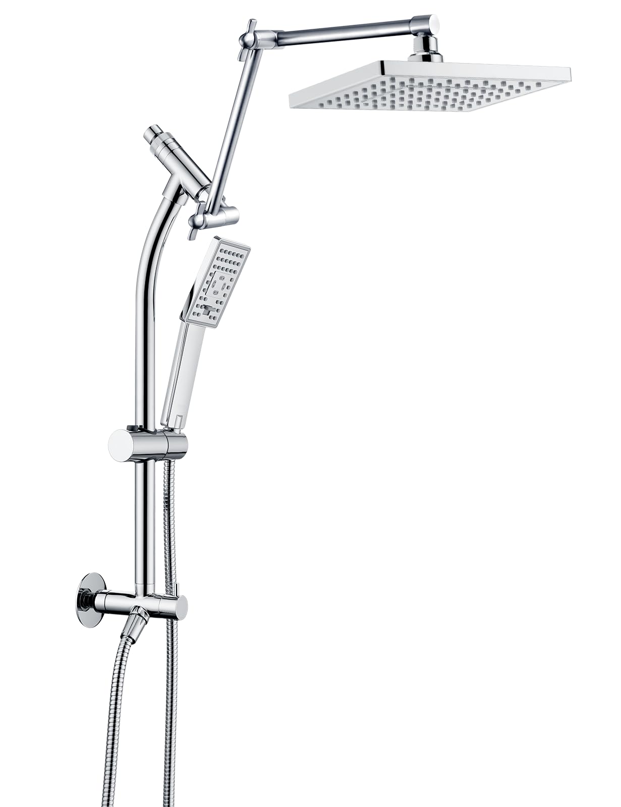 BRIGHT SHOWERS Luxury Rain Shower Head System with Handheld Spray Combo - Solid Brass Slide Bar, Adjustable Height Shower Holder, Extension Arm & 60