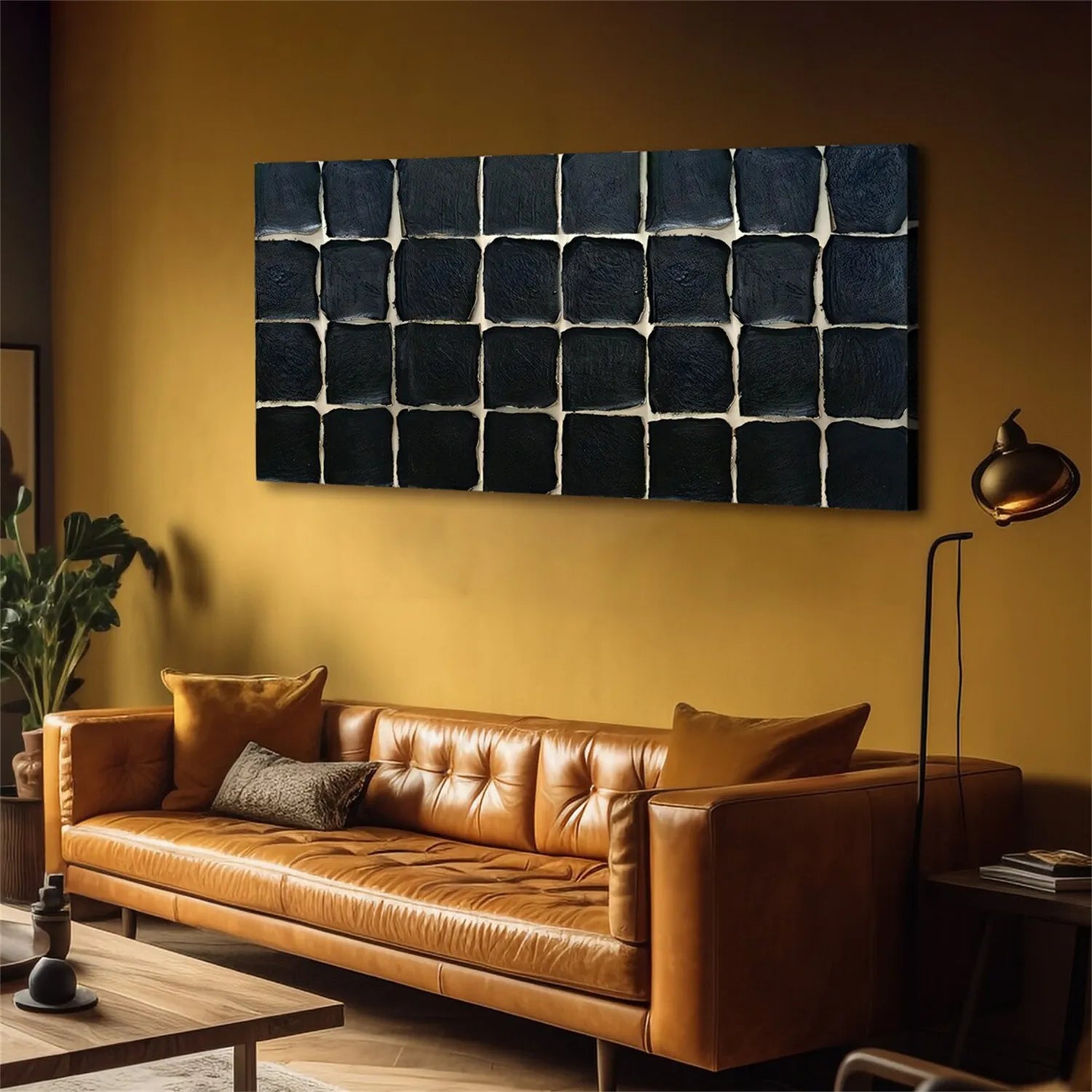 Black Plaster Art Minimalist Textured Painting - Modern Abstract Wall Decor for Living Room, Bedroom & Office - #MZ109