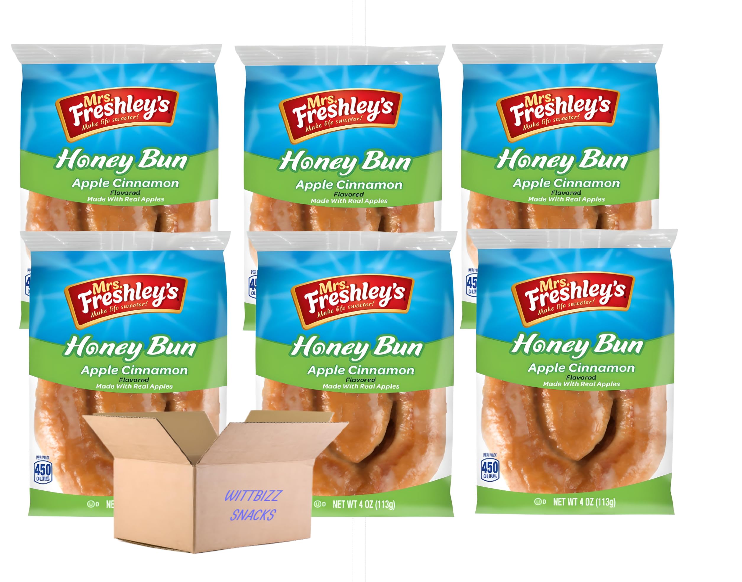 Wittbizz Snacks Bundles - Ms Freshly Apple Cinnamon Honey Buns, 6 Pack (4oz Each) | Delicious Sweet Pastry for Breakfast, Snacks & Tea Time | Perfect for Office, School & Travel