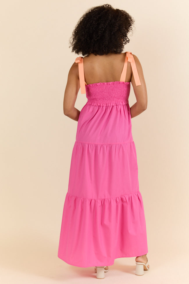 Season Of Bliss Pink Smocked Bust Maxi Dress - Flowy Summer Dress for Women, Beach Wedding Guest Dress, Boho Chic Maternity Dress - Perfect for Vacations, Parties & Special Occasions