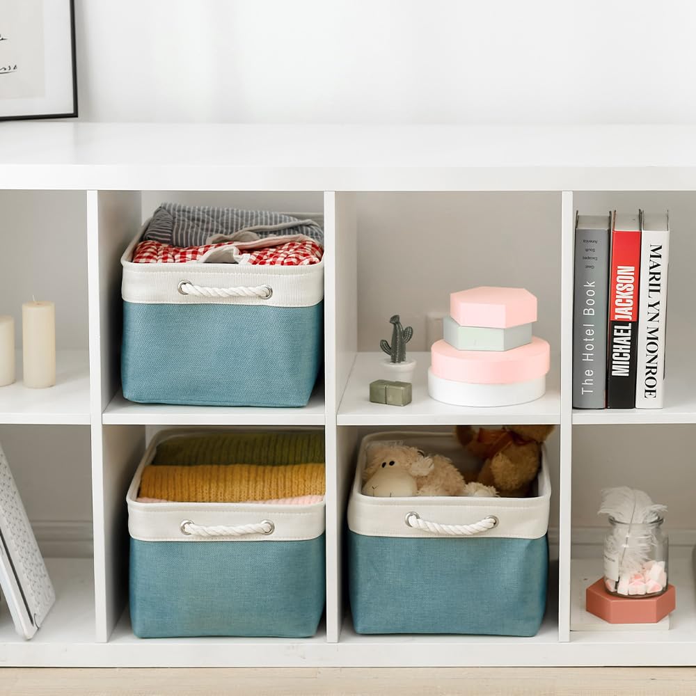TheWarmHome Large Fabric Storage Bins 3-Pack (15.7x11.8x8.3 inches) - Closet Organizer Baskets for Shelves, Baby Toys, Laundry & Home Decor | Space-Saving Organization for Bedroom, Nursery & Living Room (White & Green)