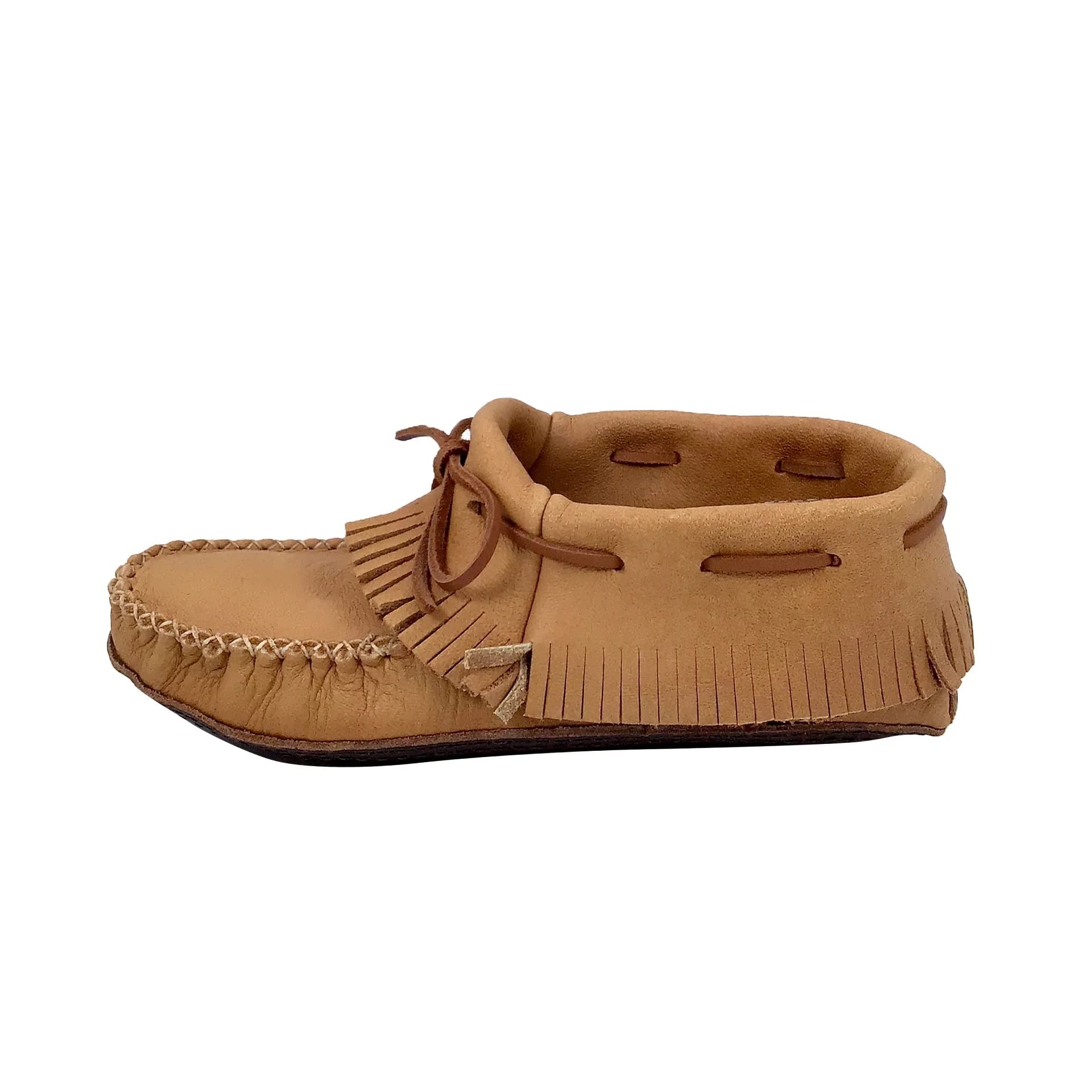 Bastien Industries Women's Moose Hide Leather Moccasins - Heavy Oil Tan Sole, Fringed Earthing Design for Comfort & Style | Perfect for Indoor Relaxation, Yoga, and Outdoor Walks
