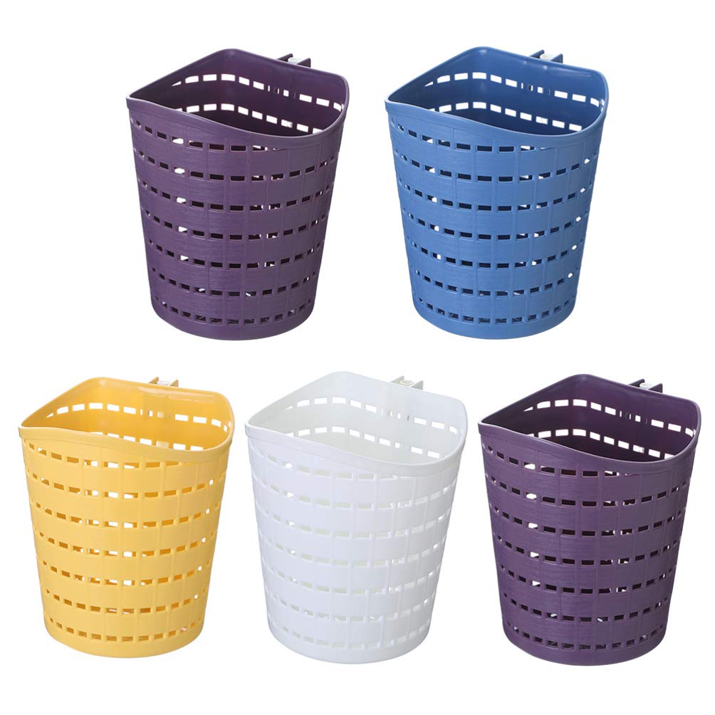 Hemoton 5-Piece Plastic Hanging Storage Baskets with Hooks - Space-Saving Organizer for Kitchen, Bathroom, Closet & Office - Perfect for Shower, Wall & Cabinet Organization (PP Material, Wicker Design)