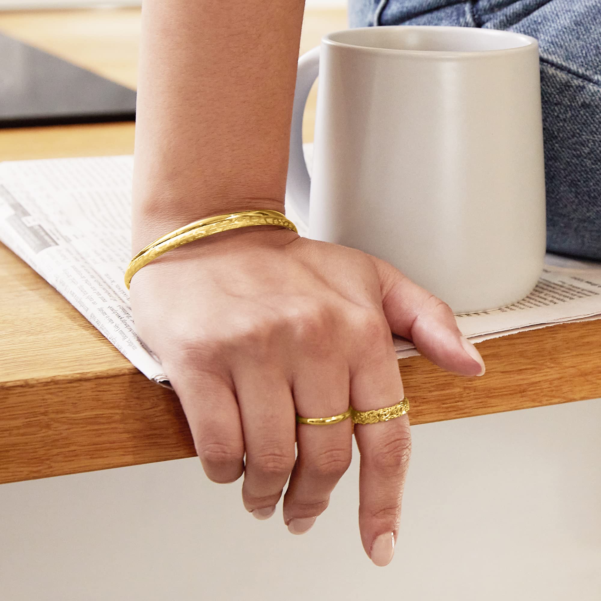 Canaria Italian 10kt Yellow Gold Brushed Bangle Bracelet - 8 Inch Adjustable Women's Jewelry for Wedding, Party & Everyday Wear