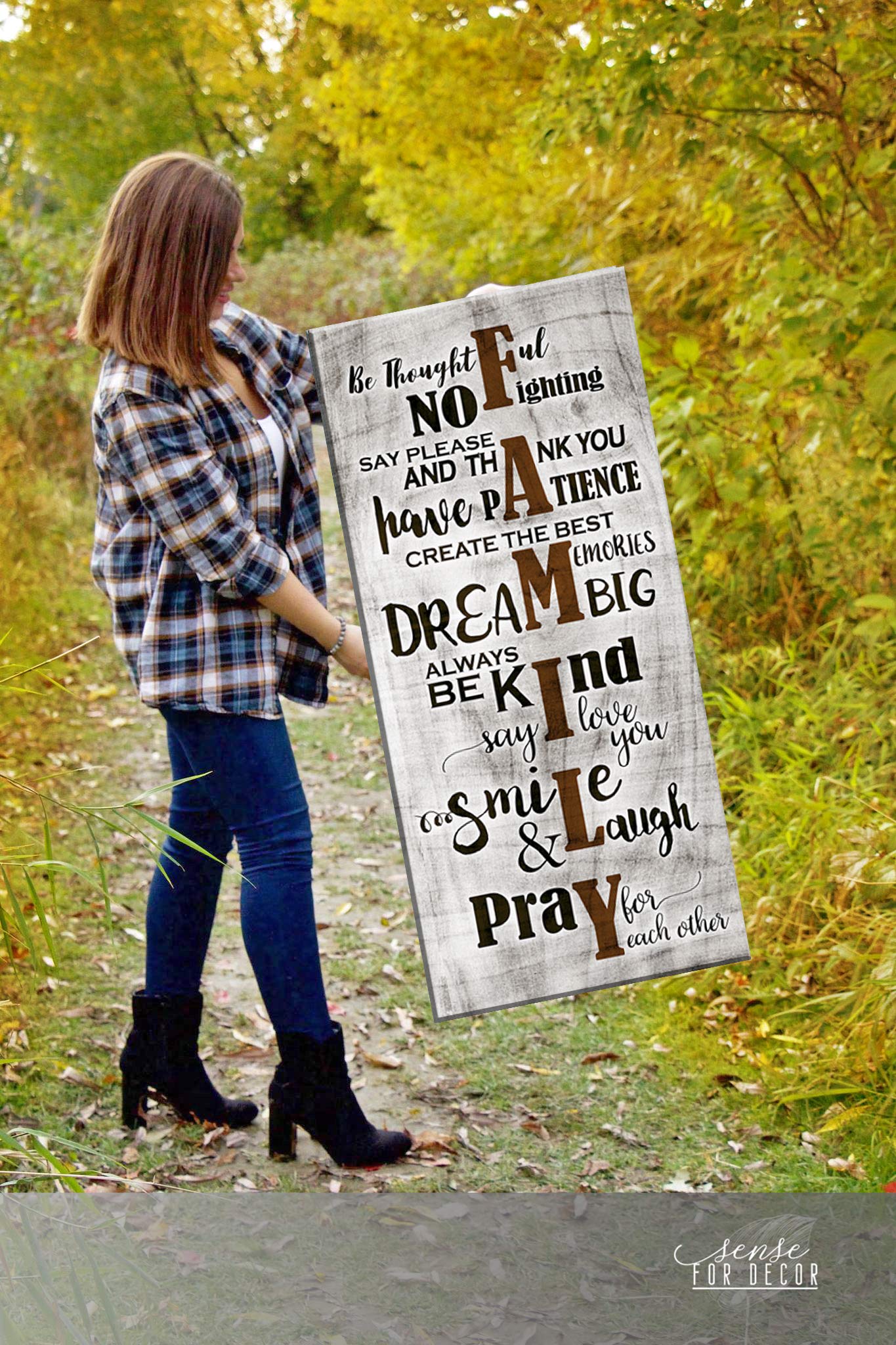 Farmhouse Family Sign Wall Art - Large 27x60 Inch Framed Canvas for Living Room Decor - Rustic Home Décor Perfect for Family Room & Farmhouse Style Interiors