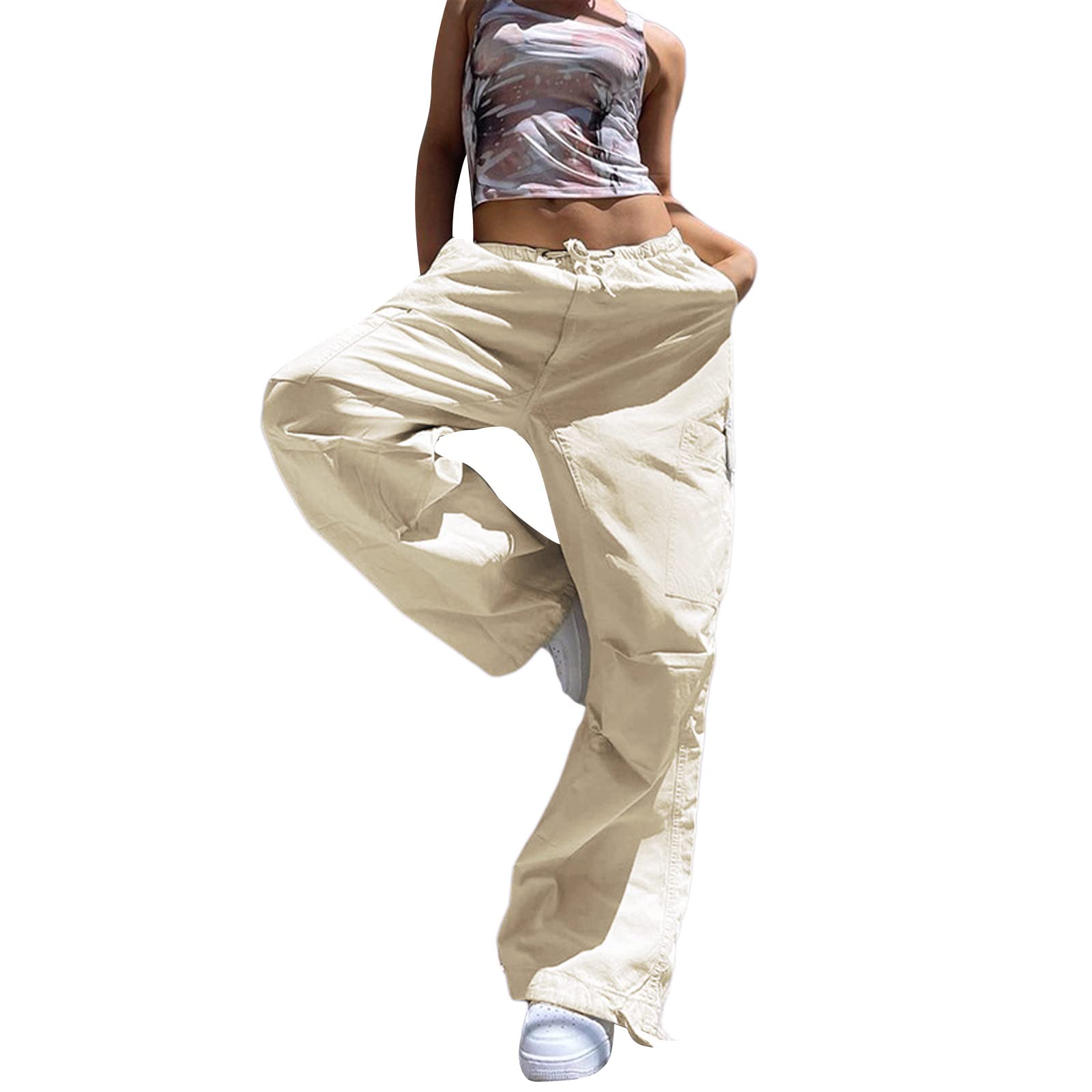 Women's Cargo Jogger Pants - Drawstring Waist Baggy Sweatpants | Trendy Streetwear & Casual Loose Fit Parachute Pants for Outdoor, Travel & Everyday Wear