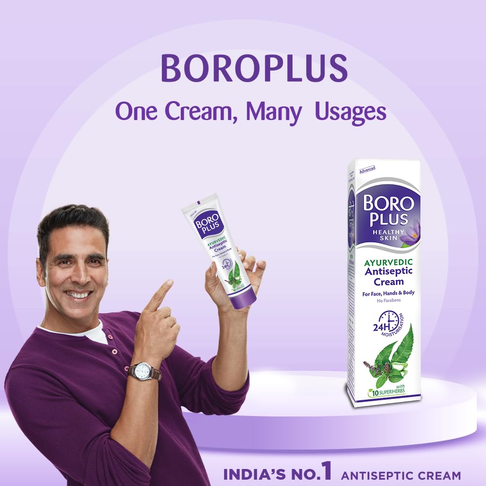 Boroplus Antiseptic Cream - 24Hr Moisturizing Ayurvedic Cream for Hands, Body & Face | Neem, Tulsi & Aloe Vera for Dry Skin Care | 120ml | Perfect for Daily Skincare Routine & Travel Essentials