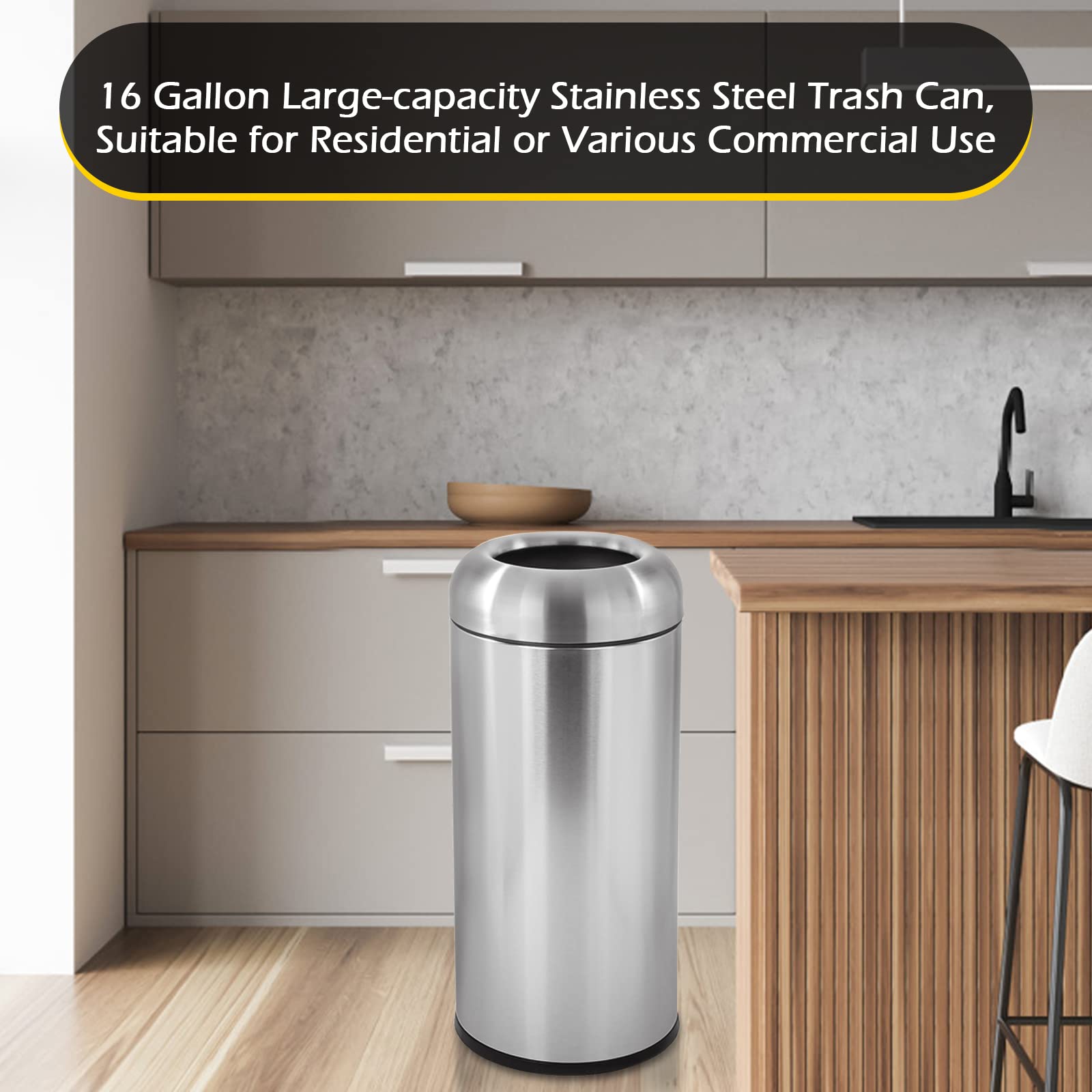 Dyna-Living 50 Gallon Stainless Steel Outdoor Trash Can with Lid - Heavy Duty Commercial Garbage Bin for Kitchen, Restaurant, Office & Industrial Use - Weather Resistant Large Waste Container (Silver) | Perfect for Backyard, Patio, Warehouse & Commercial Spaces