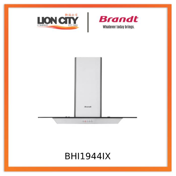 Brandt BHI1944IX Stainless Steel & Glass Island Range Hood - Modern Kitchen Ventilation for Home Cooking & Smoke Removal