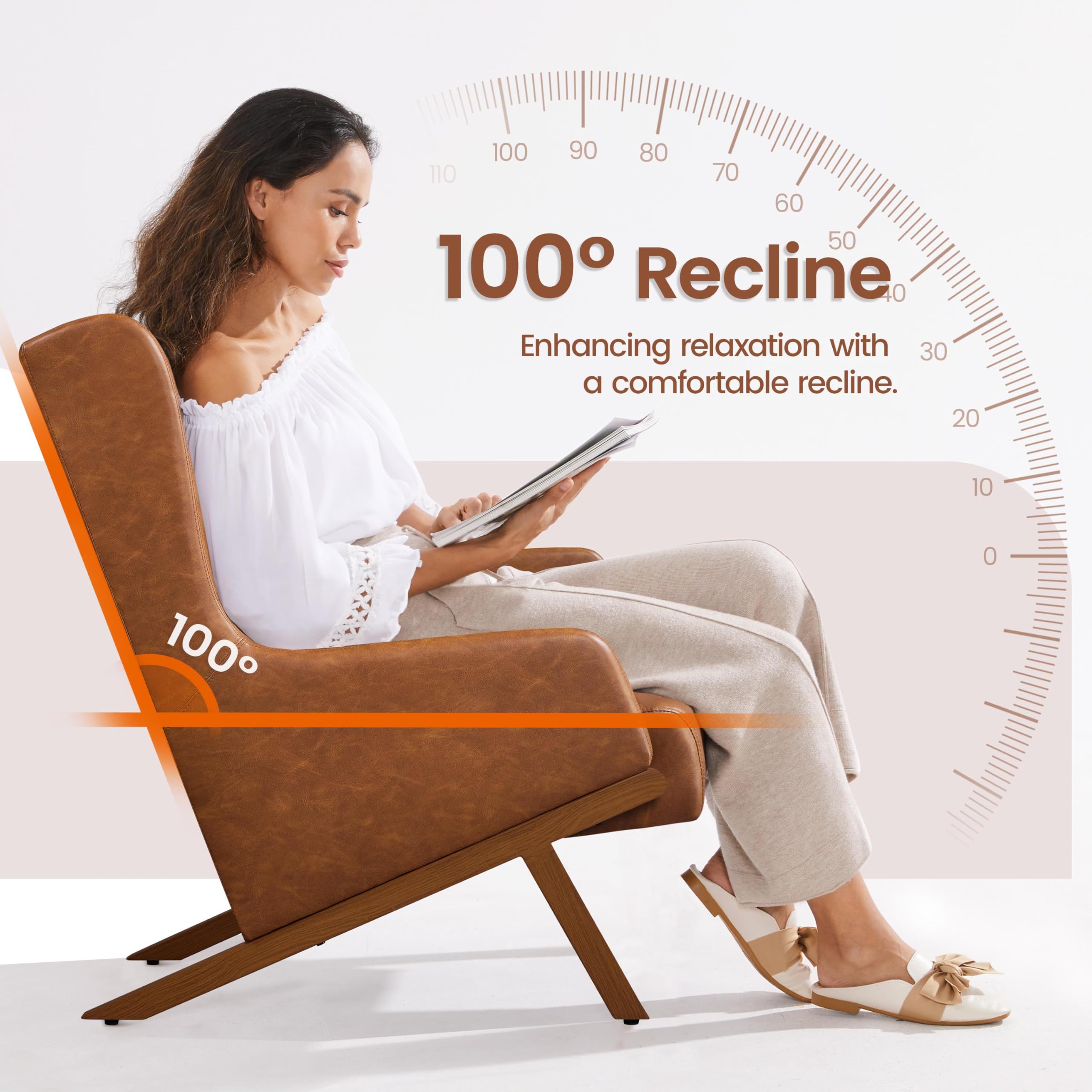 Yaheetech Oversized Brown PU Leather Accent Chair - High Wide Backrest, Thick Seat Cushion Recliner Armchair for Home Office, Living Room, Reception Area & Reading Nook - Comfortable Lounge Chair for Relaxing & Working