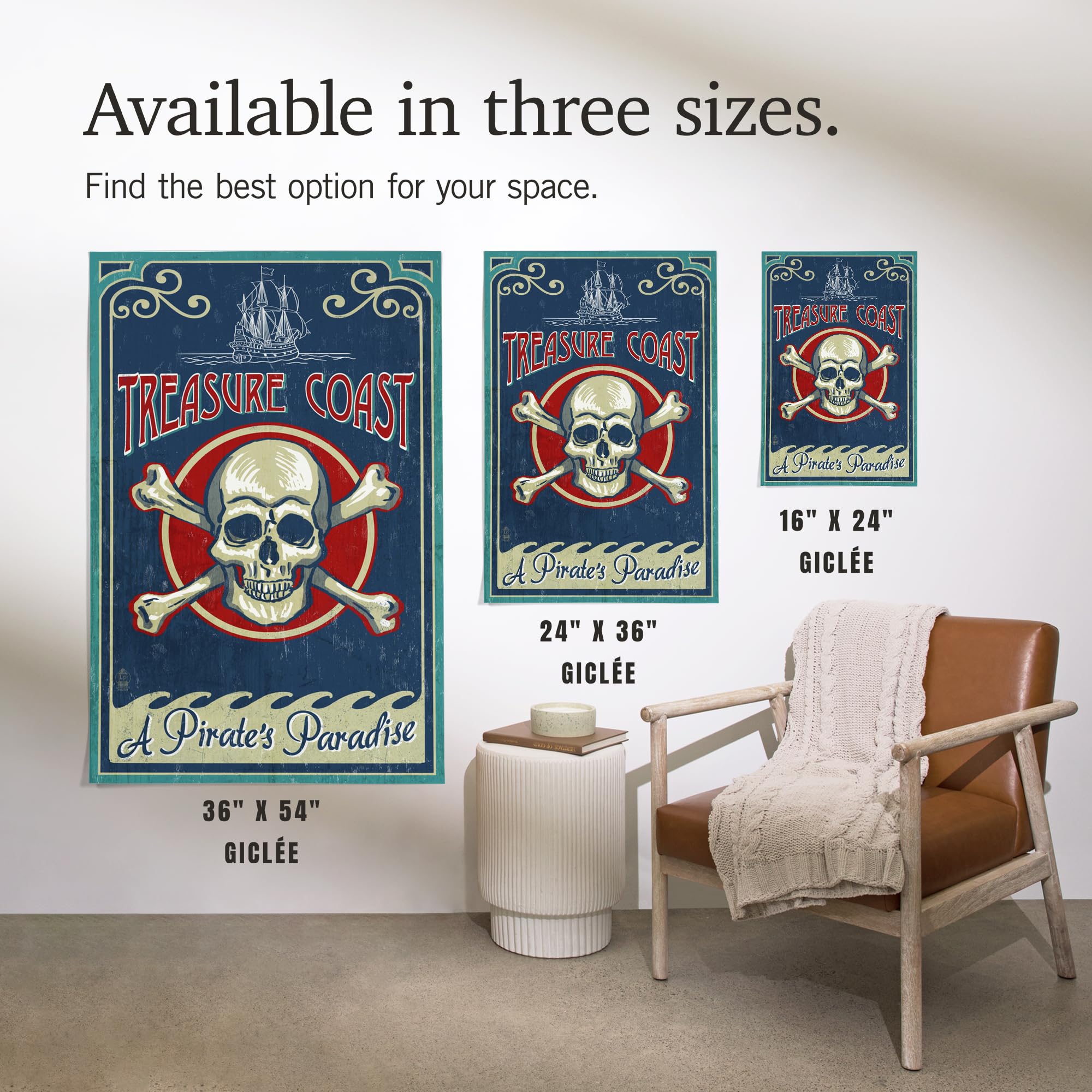 Lantern Press 16x24 Inch Giclee Art Print - Treasure Cove Florida Pirate Skull and Crossbones Wall Decor - Perfect for Beach House, Nautical Theme Rooms & Pirate Lover Gifts