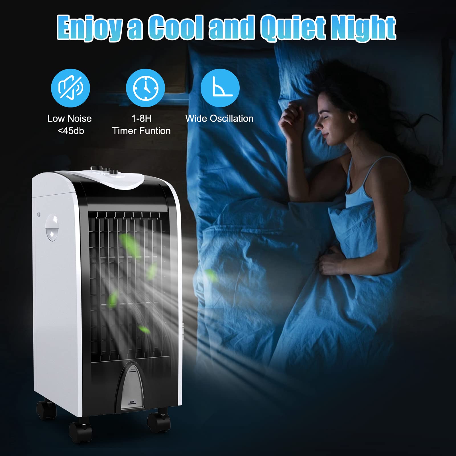 3-in-1 Portable Evaporative Air Cooler with Fan & Humidifier, Bladeless Quiet Cooling Machine, 3 Speeds for Home, Office, Dorms, Bedrooms, and Small Spaces