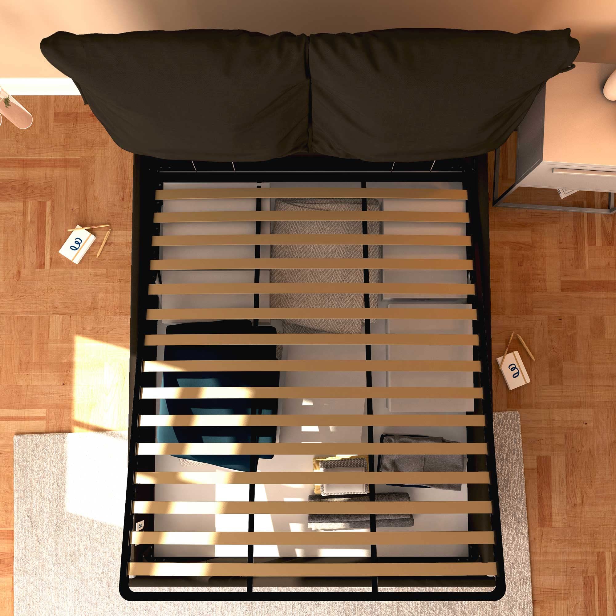 Baldiflex Licia Soft Queen Size Bed Frame with Storage, Synthetic Leather Upholstery, Slatted Base - Dark Brown, 180x190cm - Perfect for Master Bedrooms & Guest Rooms