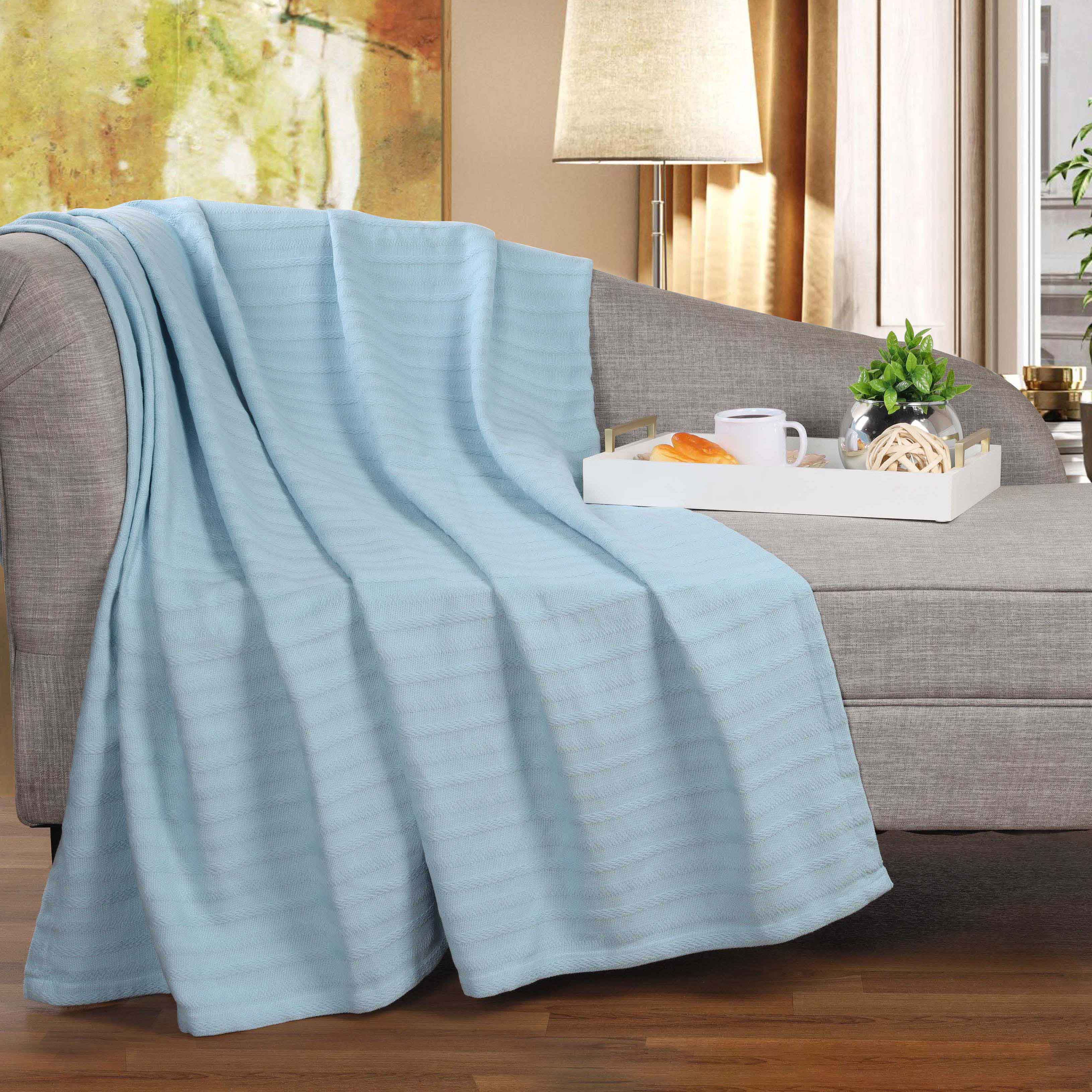 Soft Clara Cotton Textured Striped Lightweight Woven Blanket - Perfect for Sofa, Bed & Outdoor Picnics