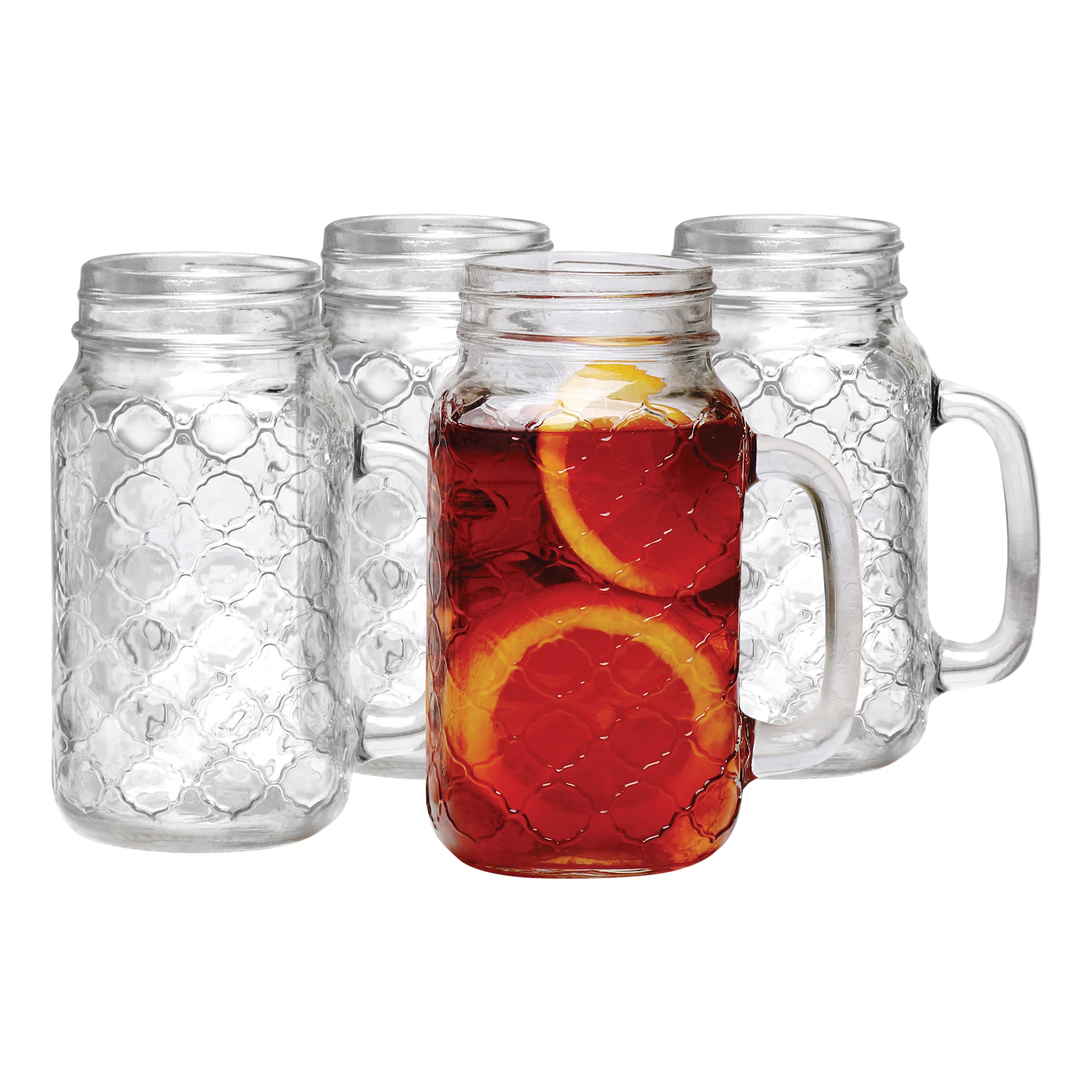 4-Pack 24oz Mason Jar Mugs with Glass Handles - Rustic Drinking Glasses for Iced Coffee, Lemonade & Smoothies - Perfect for Home, Parties & Outdoor Gatherings