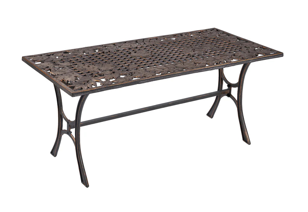 Rustic Wooden Outdoor Coffee Table with Leaf Carvings - Perfect for Patio, Garden, and Backyard Decor