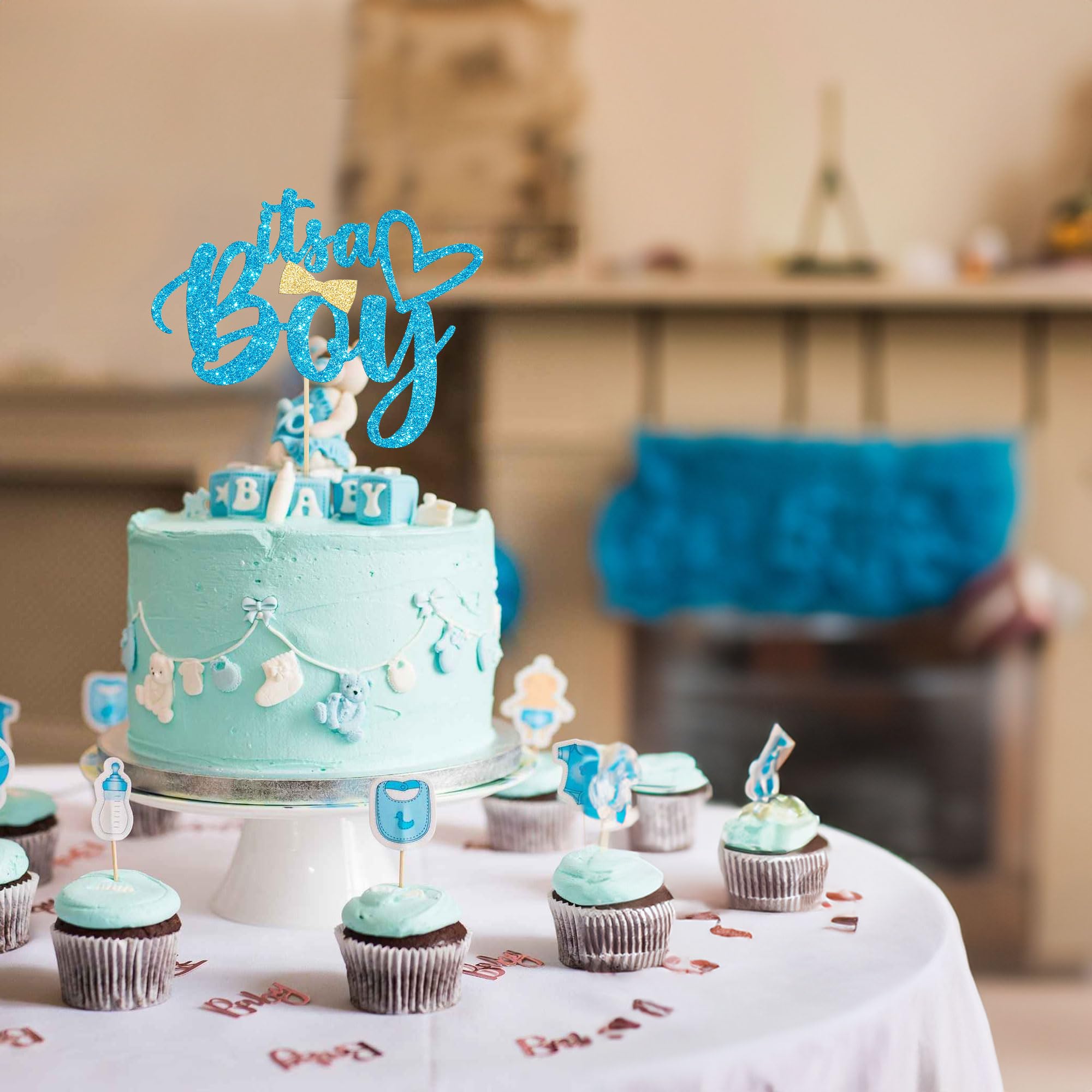 Blue Glitter 'It's a Boy' Cake Topper - Gender Reveal Party Decor for Baby Showers, 1st 2nd 3rd Birthday Celebrations - Perfect for Baby Boy Gender Announcements & Cake Decorating Supplies