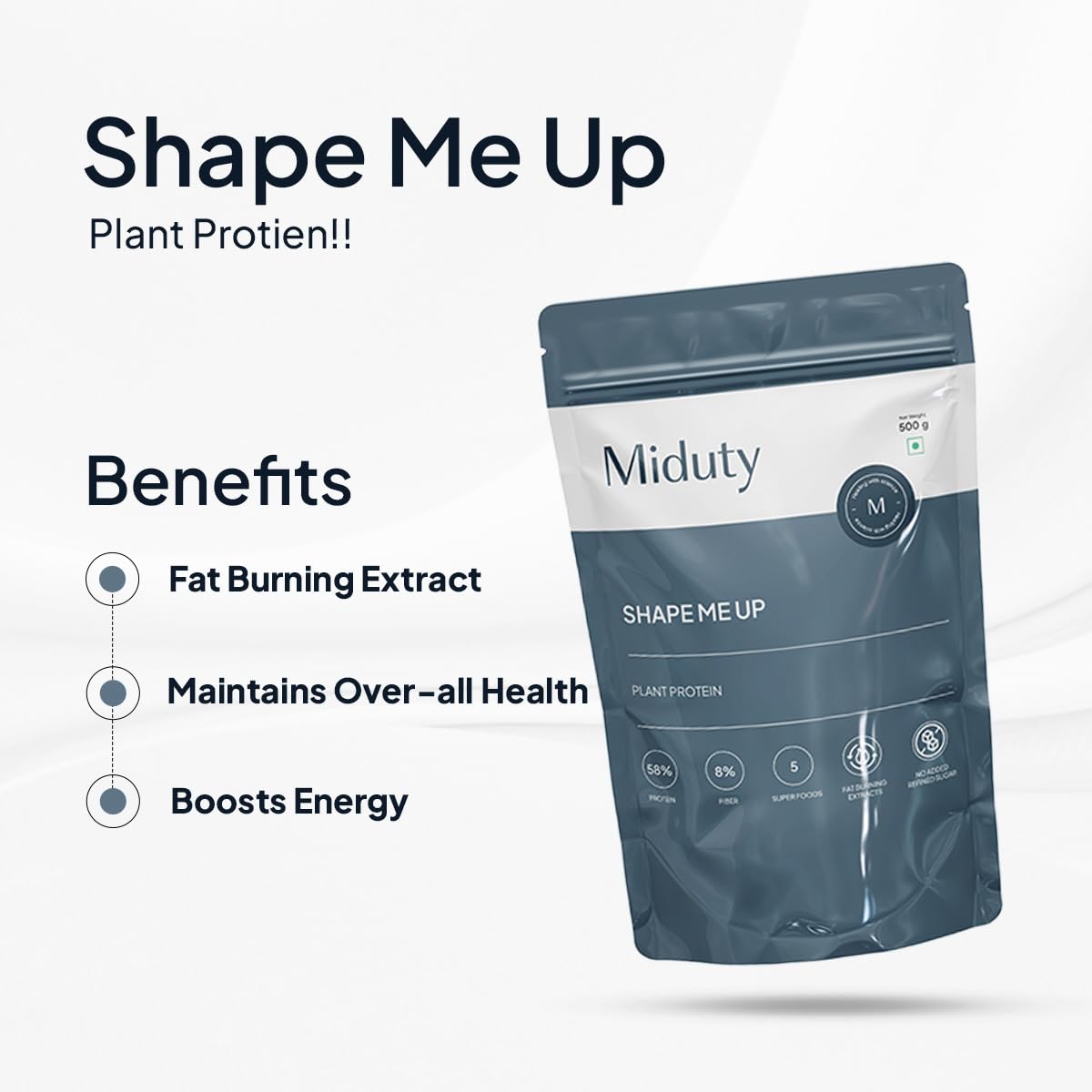 Miduty by Palak Notes ShapeME Up Plant Protein Powder - Vanilla Flavor with 1 Billion Probiotics | Vegan Protein Shake for Lean Weight Loss & Effective Weight Management (500g) | Perfect for Post-Workout Recovery & Healthy Meal Replacement