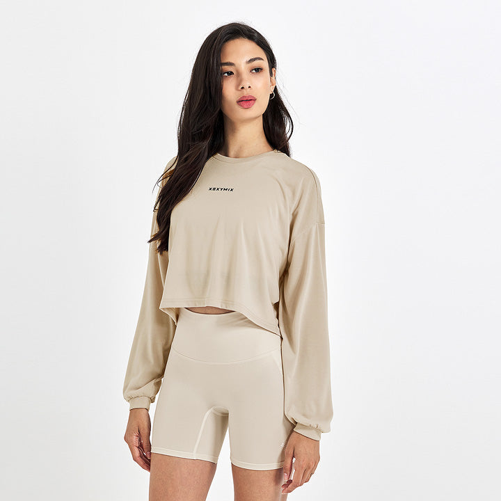 Women's Loose Fit Crop Top Long Sleeve Shirt - Casual Oversized T-Shirt for Streetwear & Layering | Perfect for Yoga, Lounge & Everyday Wear