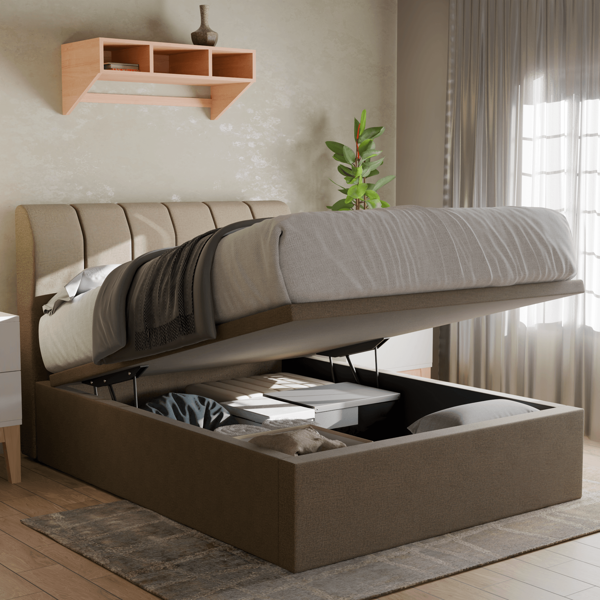 Kazura Fabric Storage Bed with Drawers - Underbed Organizer for Clothes, Shoes & Blankets - Space Saving Bed Frame for Small Bedrooms & Dorm Rooms