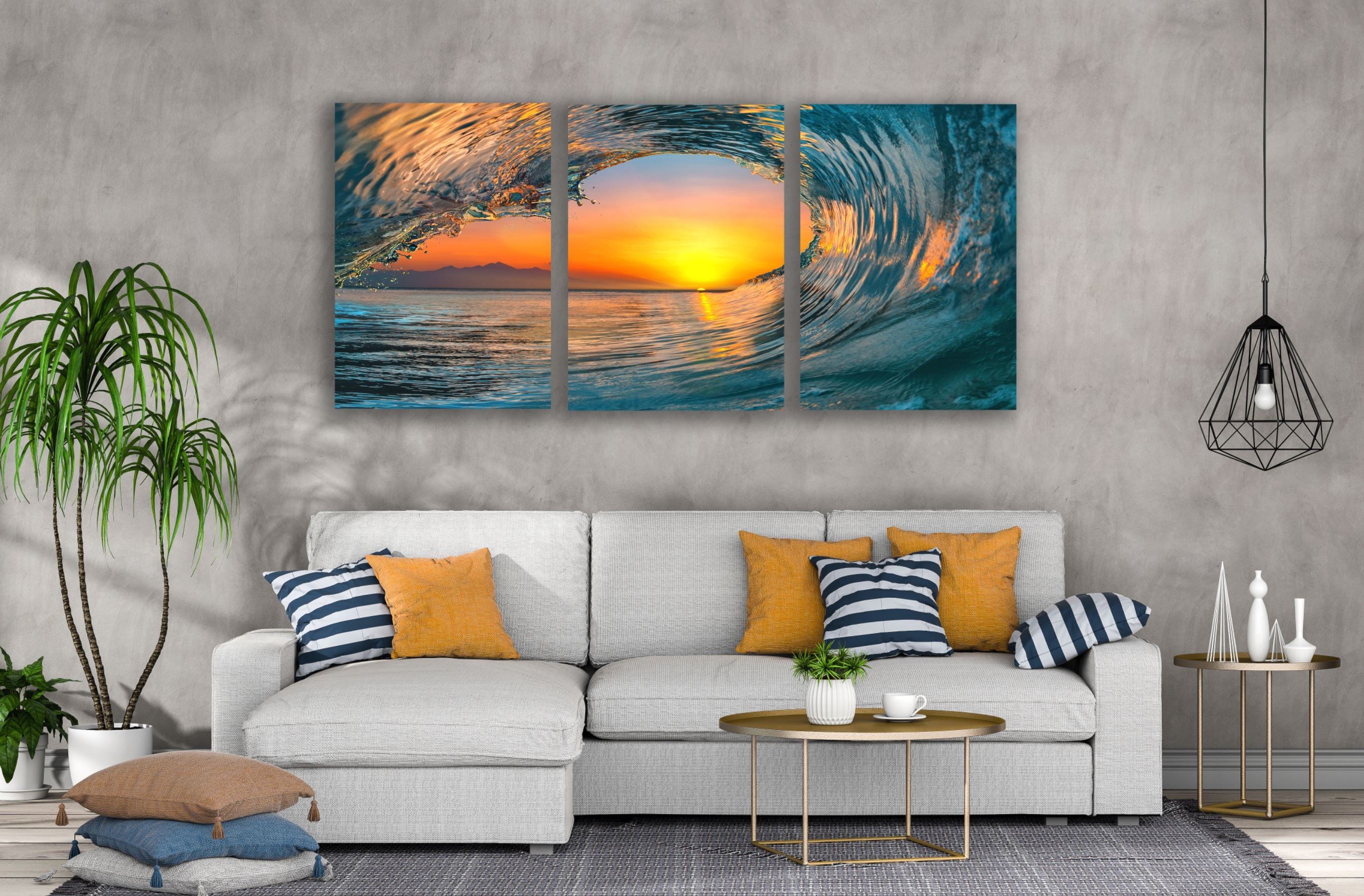 3-Piece Sea Wave & Sun Photography Canvas Wall Art - High Quality Print, 100% Australian Made, Ready to Hang - Perfect for Living Room, Bedroom & Office Decor