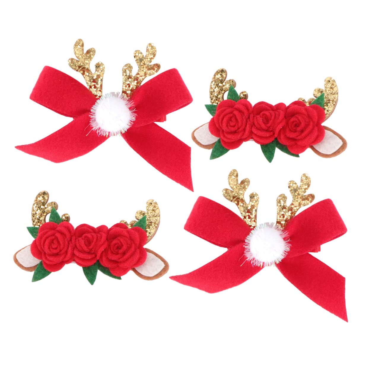 Minkissy 4pcs Christmas Hair Clips for Girls & Women - Floral Headbands, Antler Ball Hair Bows, Reindeer Horn Flower Barrettes, Glitter Hair Clips - Perfect for Holiday Parties, Christmas Photos & Festive Outfits
