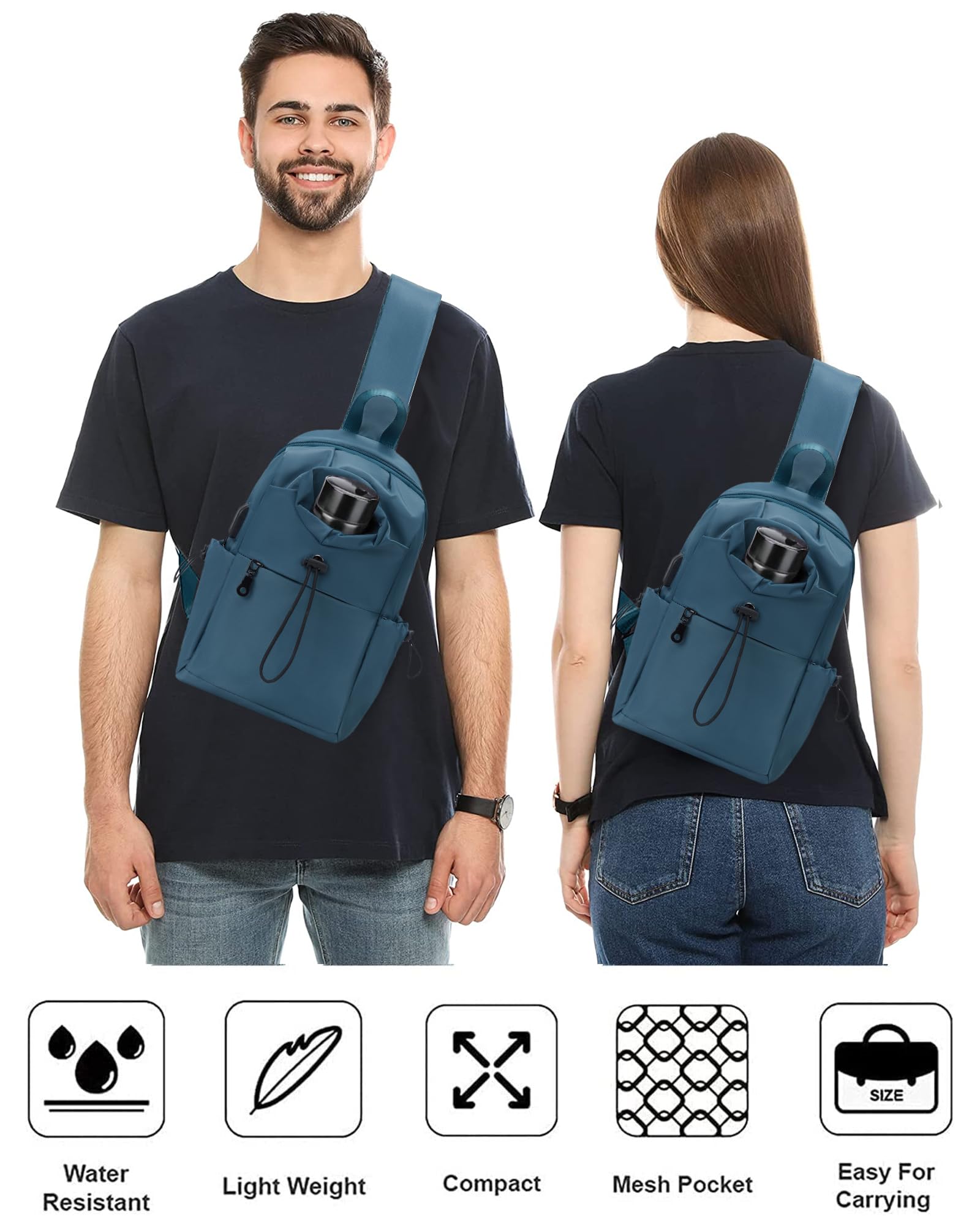 Tactical Sling Backpack for Men - Peacock Blue Anti-Theft Shoulder Bag, Compact Crossbody Chest Pack for Motorcycle Riding, Travel, Hiking & Outdoor Sports | Perfect for Commuting, Gym & Everyday Use