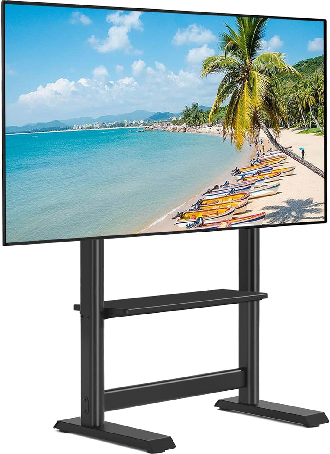 Heavy Duty Universal TV Floor Stand for 55-100 Inch TVs up to 150 lbs - Adjustable Height Tall TV Stand with Mount & Large Storage Shelf - Perfect for Living Room, Bedroom, Home Theater - Black