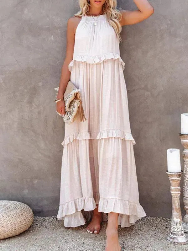 Elegant Sleeveless Ruffle Maxi Dress for Women - Summer Beach Wedding Party & Vacation Outfit