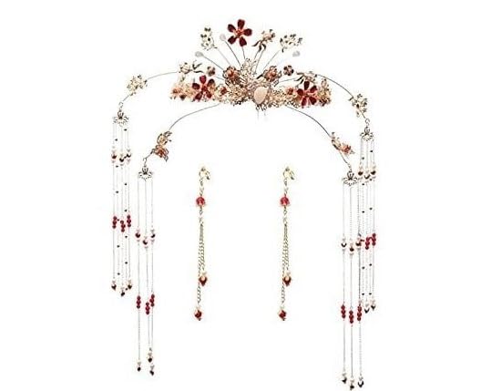 Elegant Bridal Hairpins Set - Vintage Chinese Hanfu Hair Sticks with Tassels, Wedding Hair Ornaments & Earrings for Women - Perfect for Bridal, Hanfu Costume, and Traditional Ceremonies