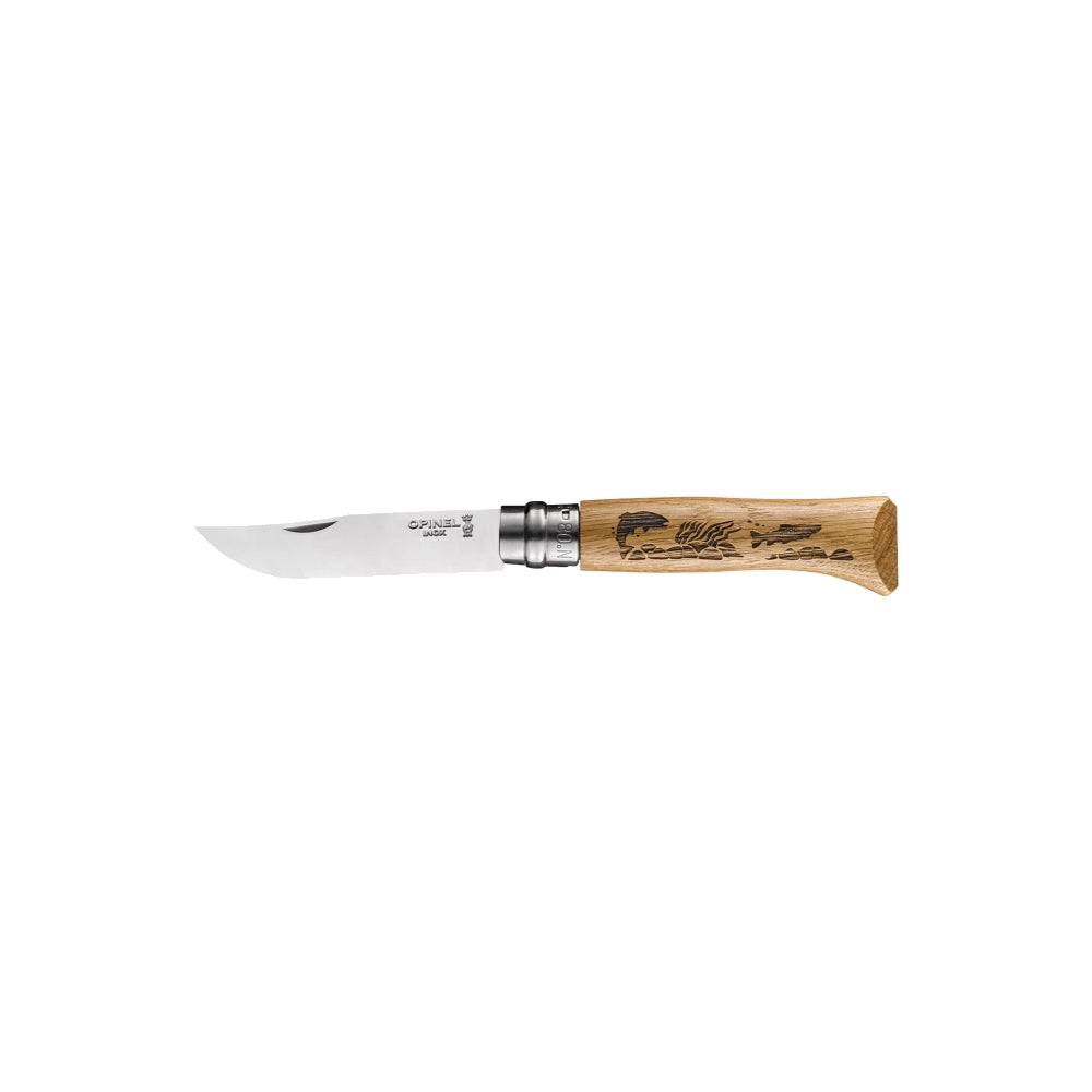 Opinel No.08 Stainless Steel Folding Pocket Knife with Animal Engraving - Perfect for Camping, Hiking & Outdoor Adventures