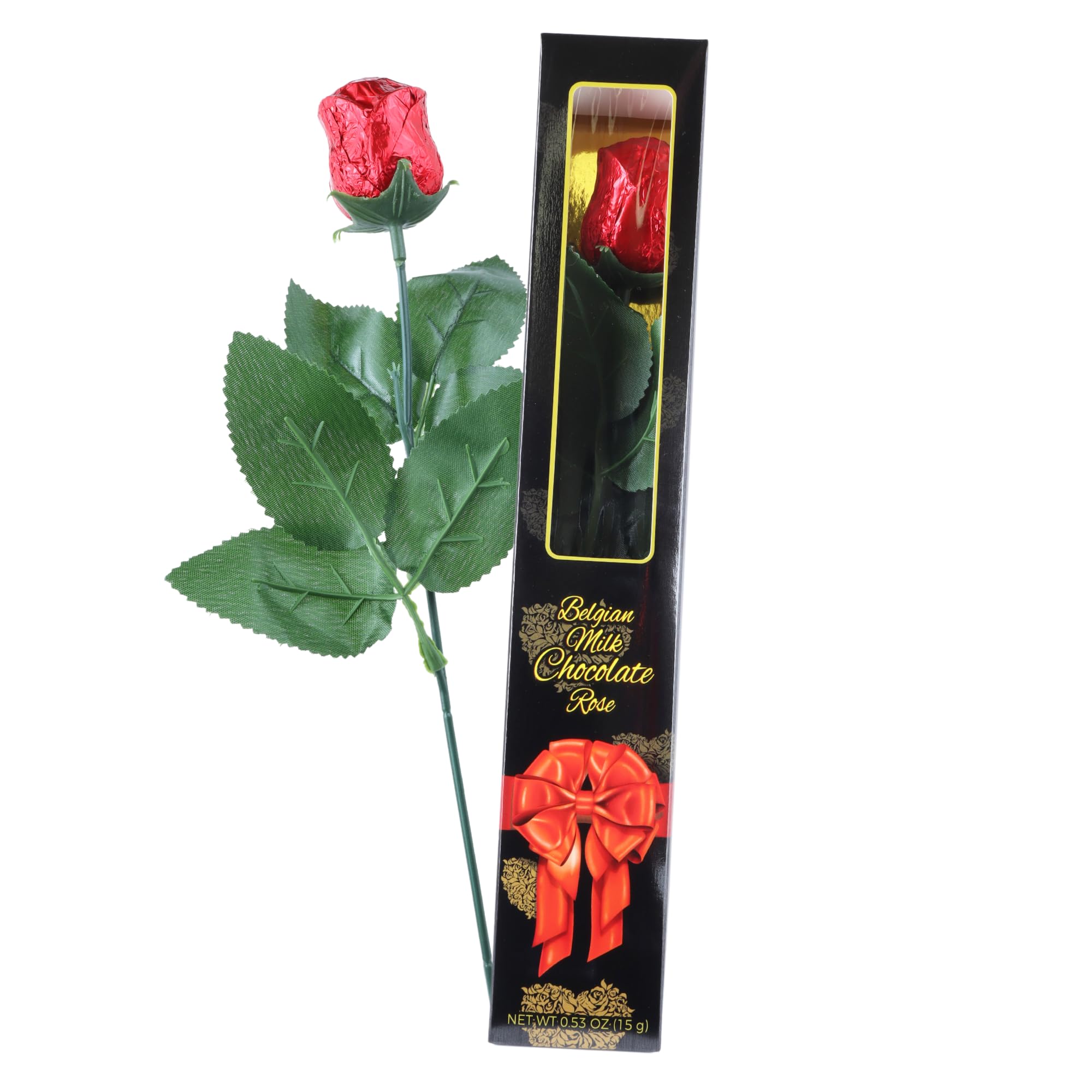 Single Long-Stemmed Milk Chocolate Candy Rose 0.63 oz (18g) - Elegant Edible Chocolate Flower Gift for Valentine's Day, Anniversary & Romantic Occasions