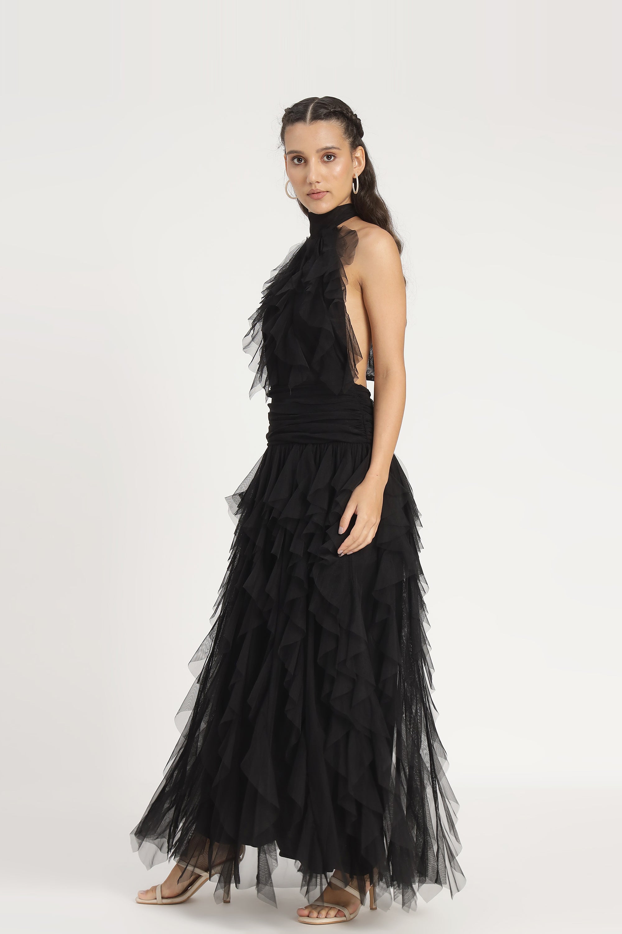 Tabitha Maxi Ruffle Dress in Black - Elegant Long Flowy Dress for Women | Perfect for Weddings, Parties & Special Occasions