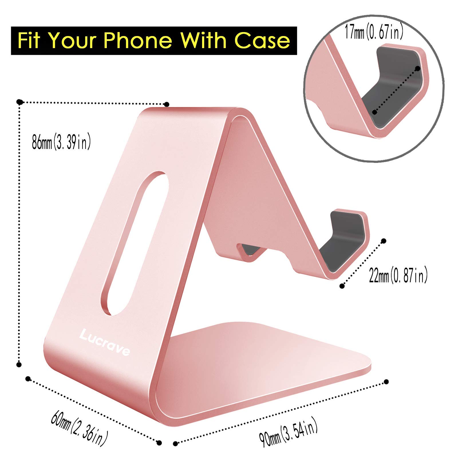 Lucrave Aluminum Phone Stand for Desk - Compatible with iPhone 16/15/14/13/12 Mini/Pro/Max/XS/XR/X/SE/8/7/6/6s Plus, Huawei Mate 60 Pro, Samsung S23/S22/S21 - Rose Gold - Perfect for Home Office, Gaming & Video Watching
