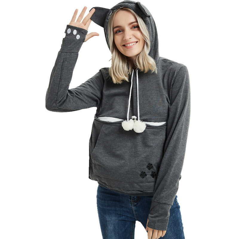 Cozy Winter Women's Hoodie with Pet Pocket - Cute Pullover Sweatshirt for Cat Lovers | Perfect for Cold Weather & Pet Snuggles