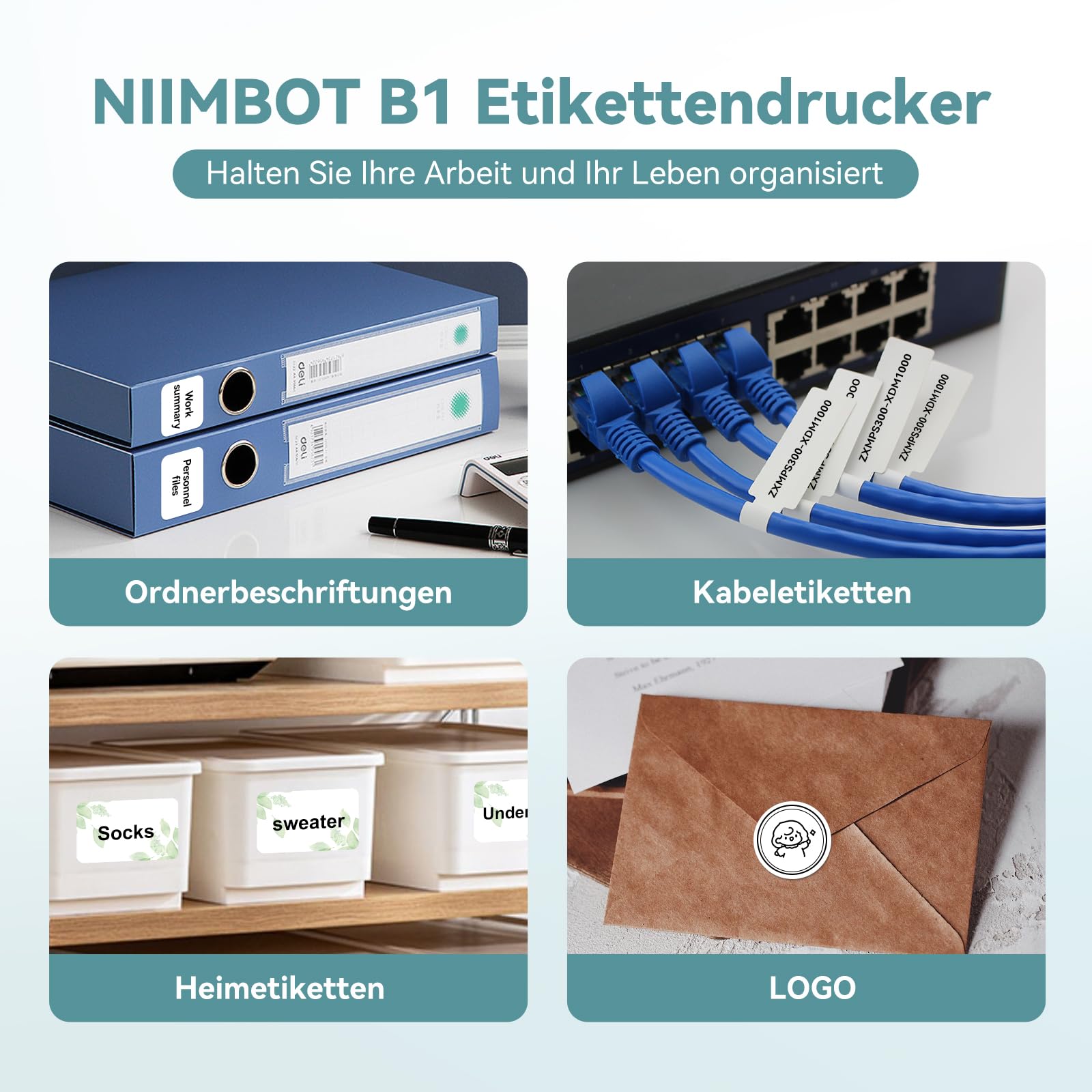 NIIMBOT B1 Thermal Label Printer Machine with Tape - 2 Inch Easy-to-Use Label Maker for Office, Home & Business (Includes 230pcs/Roll of 2