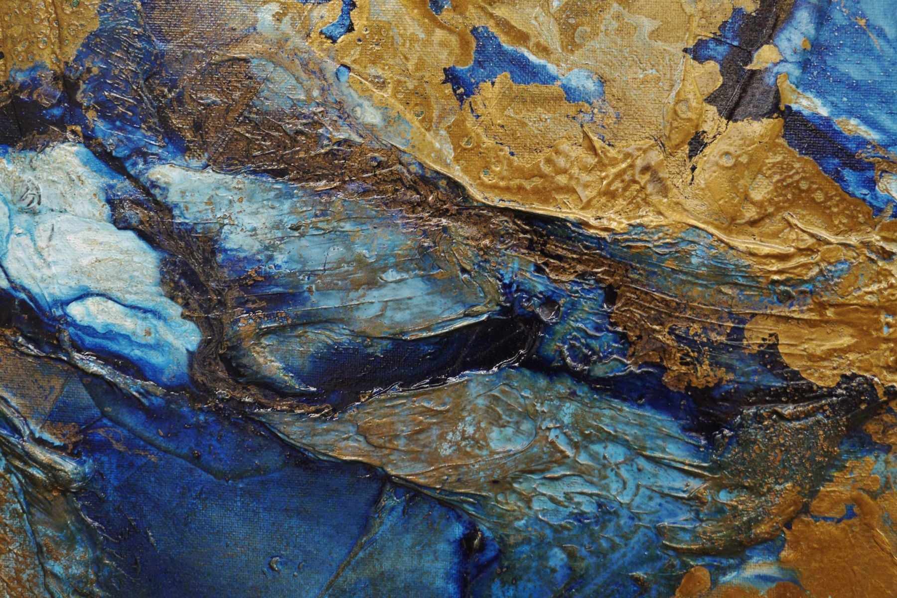 Metallic Sapphire 160cm x 100cm Gold Blue Textured Abstract Canvas Art - Modern Wall Decor for Living Room, Bedroom & Office