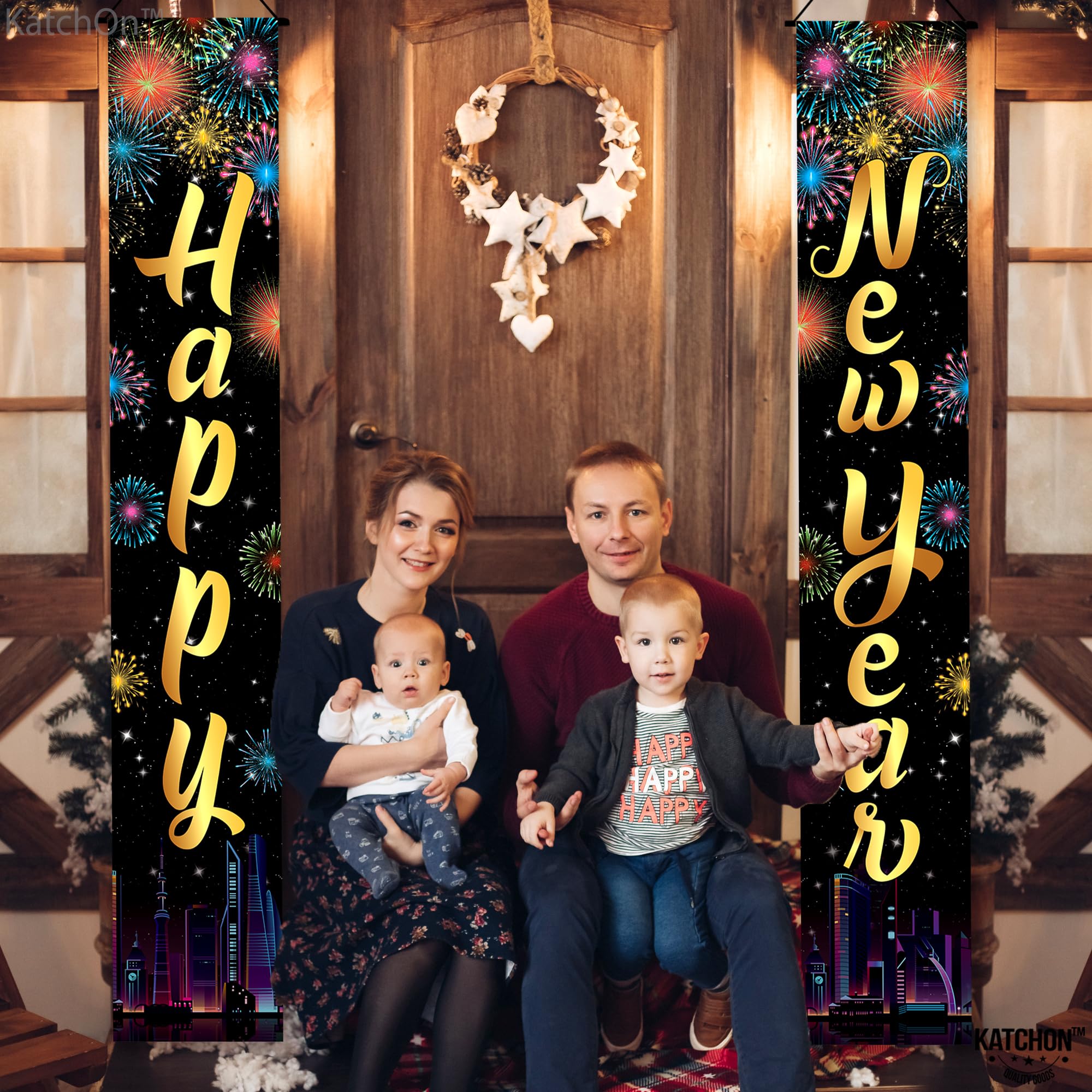 KatchOn Happy New Year 2025 Door Banner - 72x12 Inch Large New Year's Eve Party Decoration | Festive Holiday Banner for Home, Office & Outdoor Celebrations | Perfect for New Year Countdown, NYE Parties & Holiday Decor