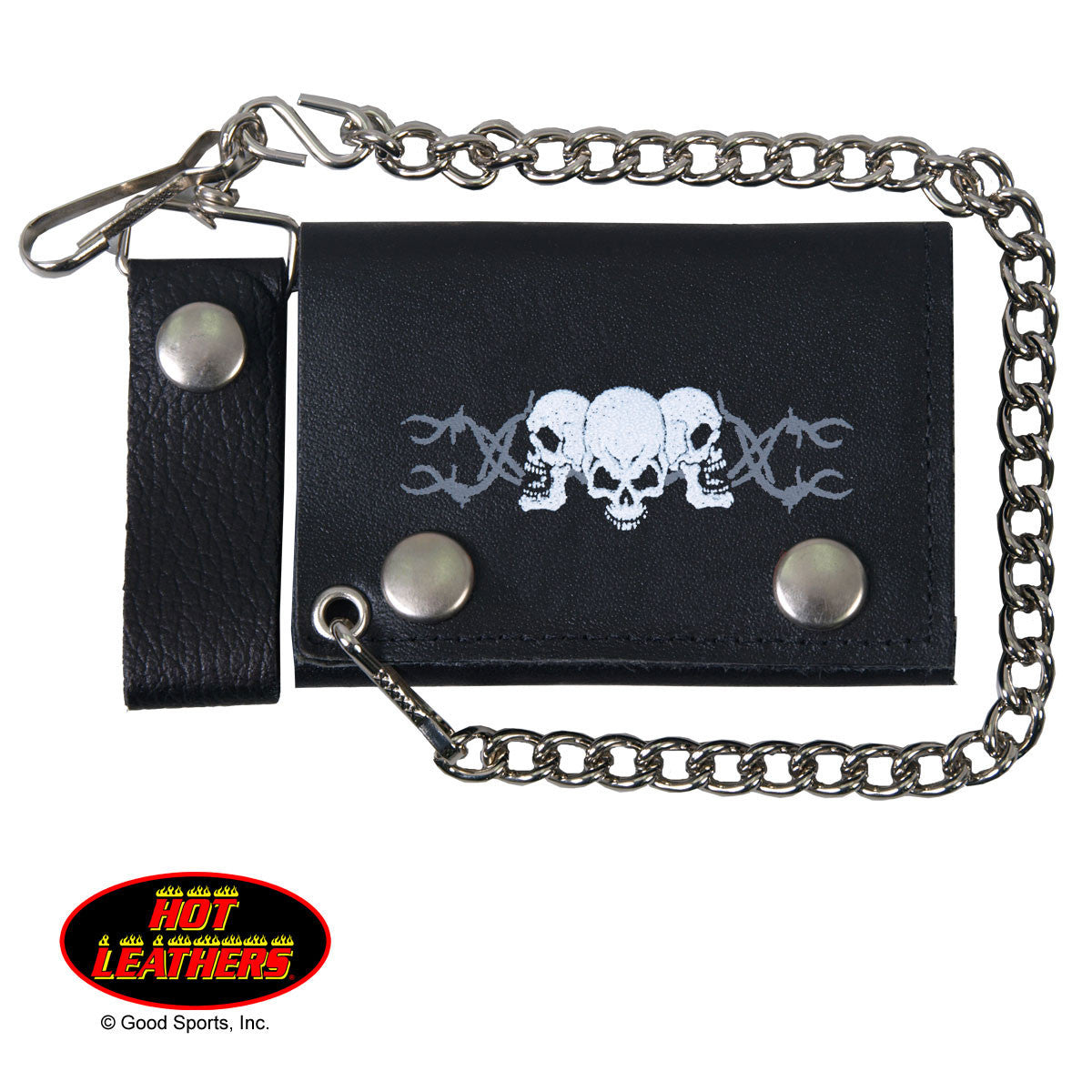 Barbed Wire Skull Leather Wallet with Chain - Handmade in USA | Biker Style Gift for Men, Perfect for Motorcycle Riders & Rock Music Fans