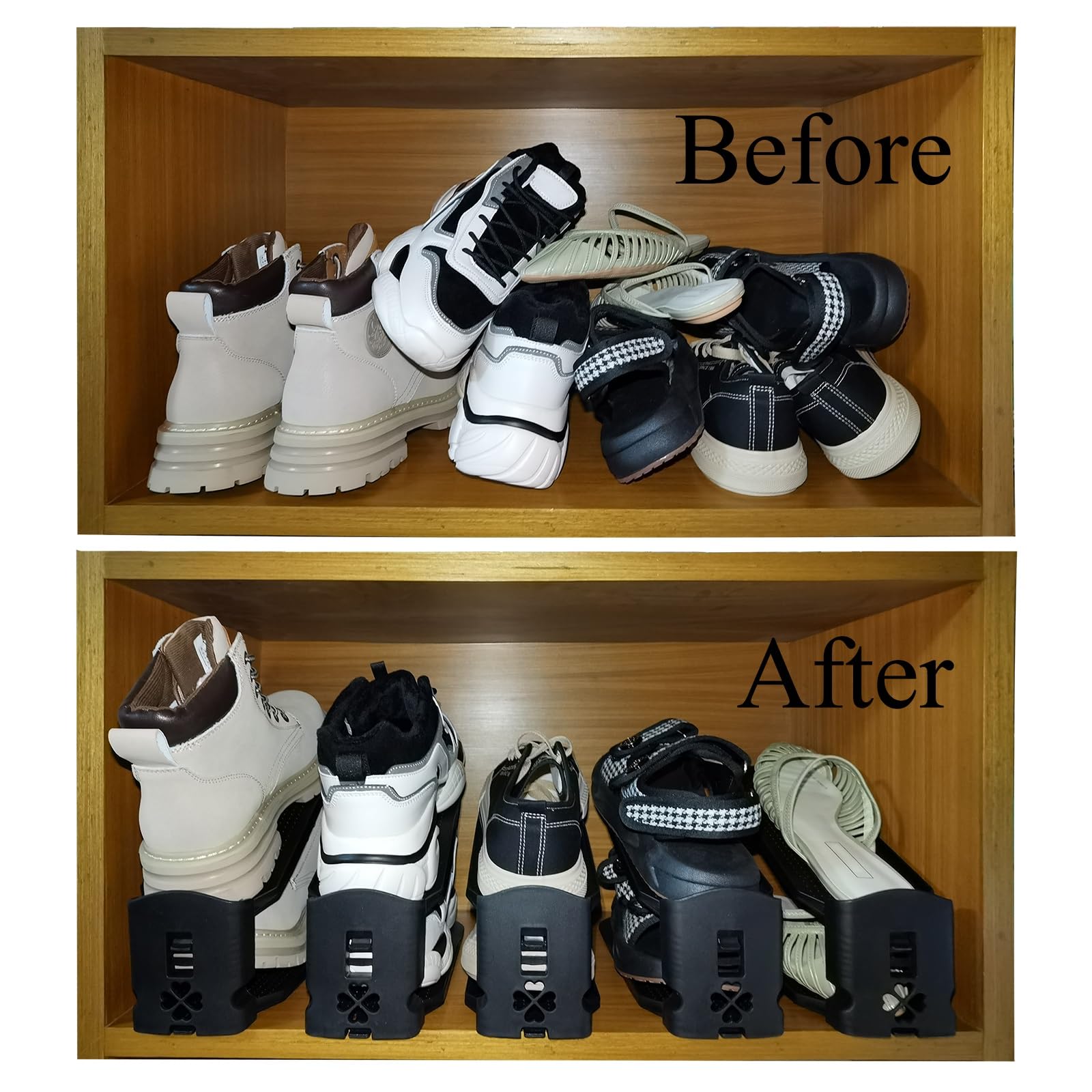 Adjustable Double Layer Shoe Stackers - Space Saving Shoe Organizer for Closet (10 Pack, Black) | Perfect for Small Spaces, Shoe Storage & Closet Organization